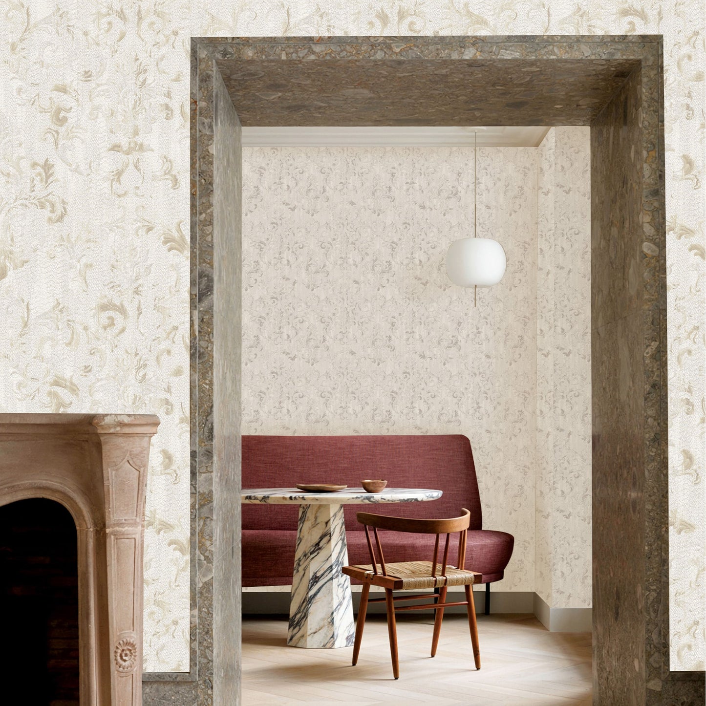 Textured Wallpaper Traditional|Damask|Grunge in Tan|Beige
