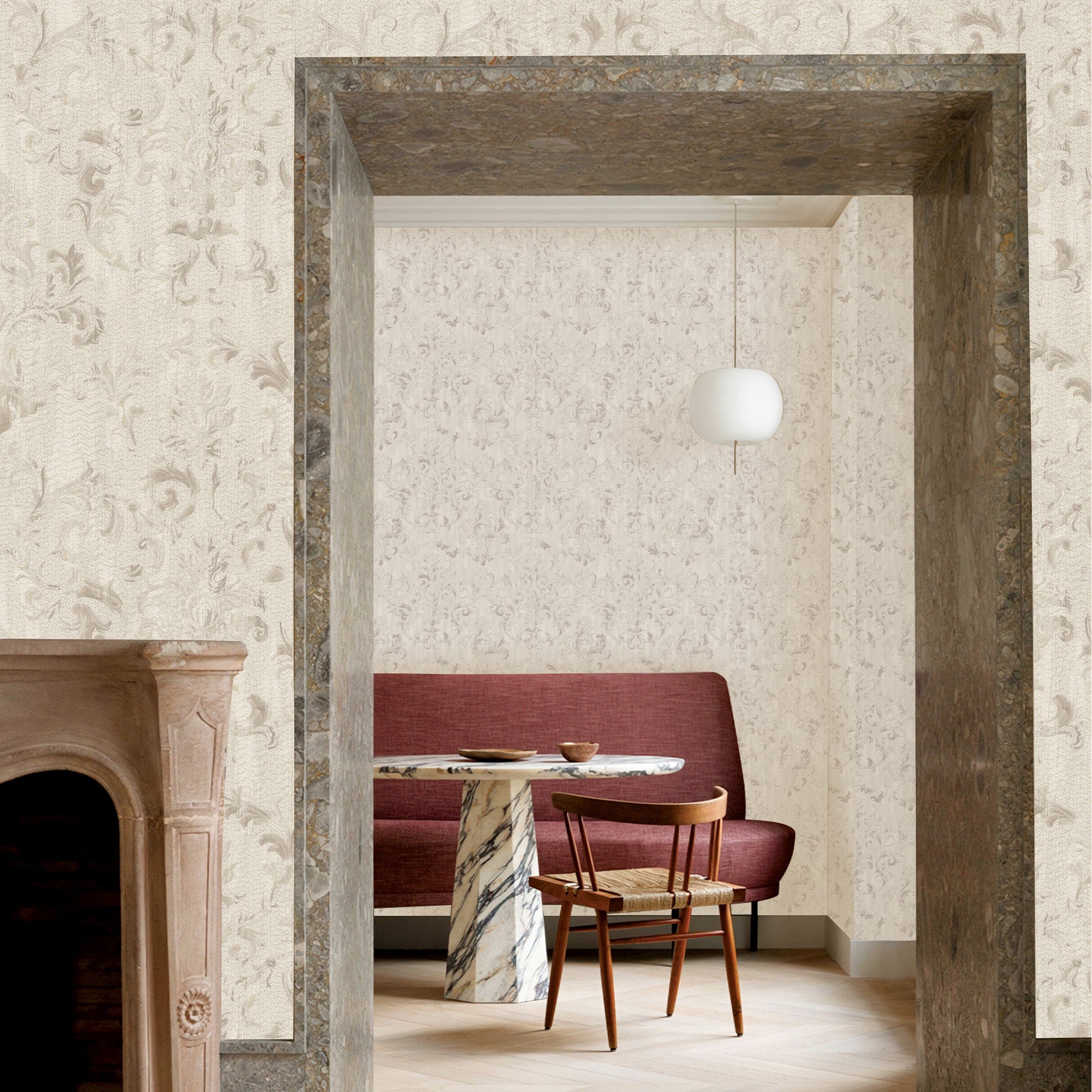 Textured Wallpaper Traditional|Damask|Grunge in Beige