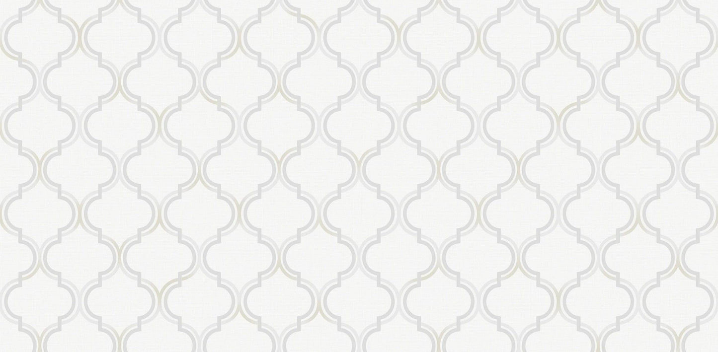 Textured Wallpaper Moroccan|Ogee|Traditional|Fabric in White
