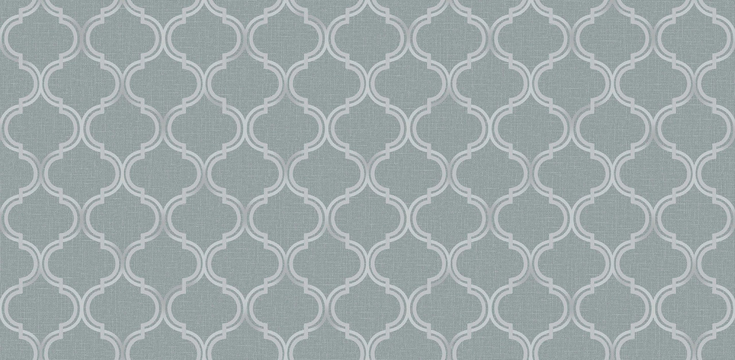 Textured Wallpaper Moroccan|Ogee|Traditional|Fabric in Sage|Green