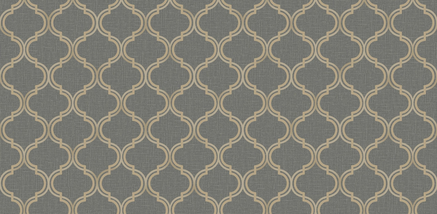 Textured Wallpaper Moroccan|Ogee|Traditional|Fabric in Black