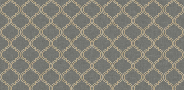 Textured Wallpaper Moroccan|Ogee|Traditional|Fabric in Black