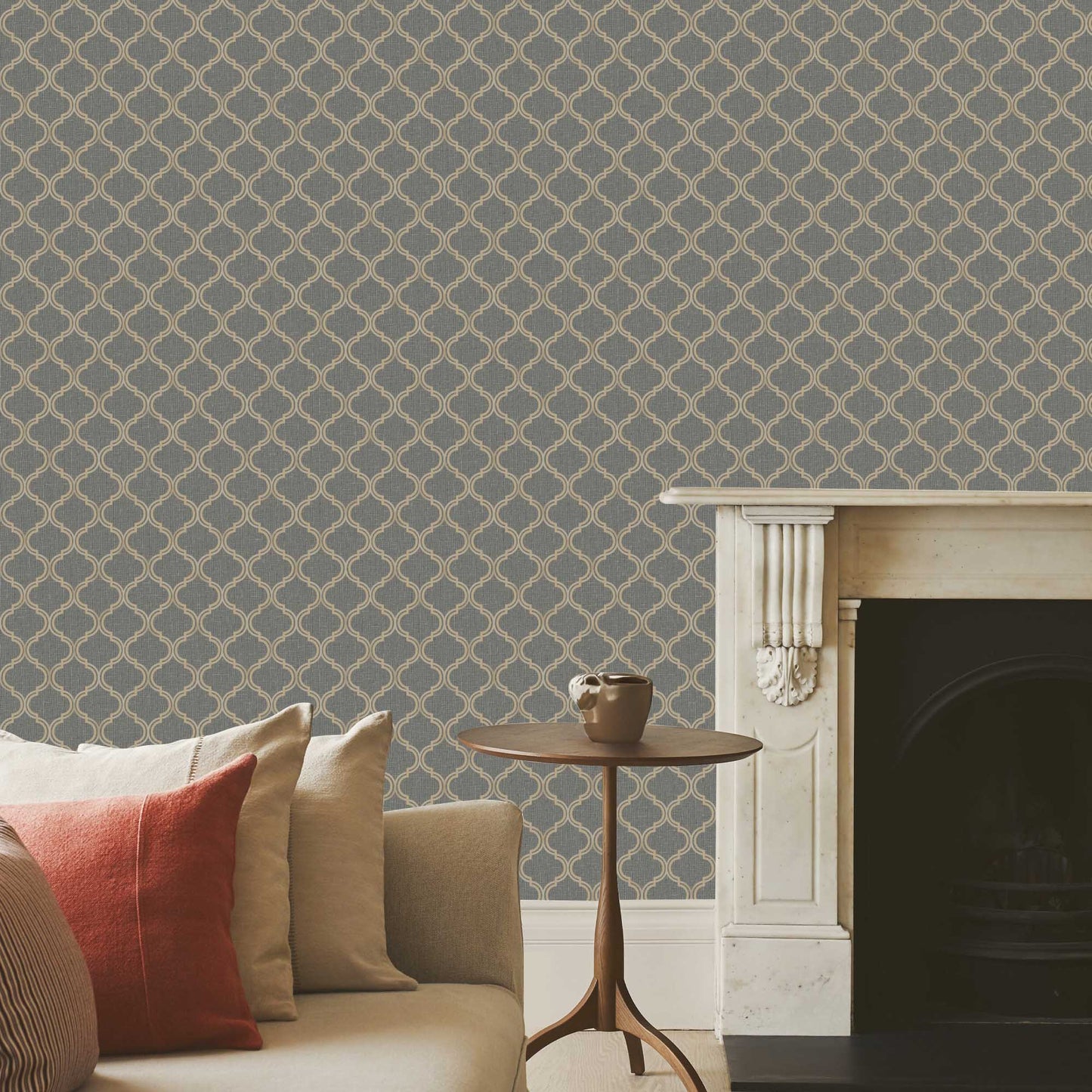 Textured Wallpaper Moroccan|Ogee|Traditional|Fabric in Black