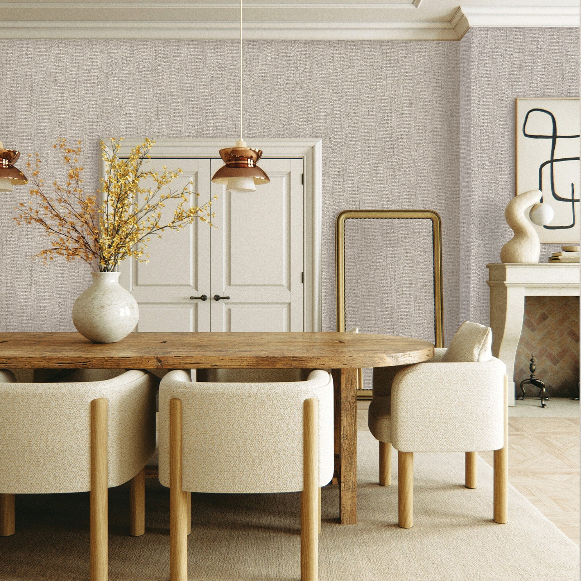 Textured Wallpaper Fabric in Tan|Beige