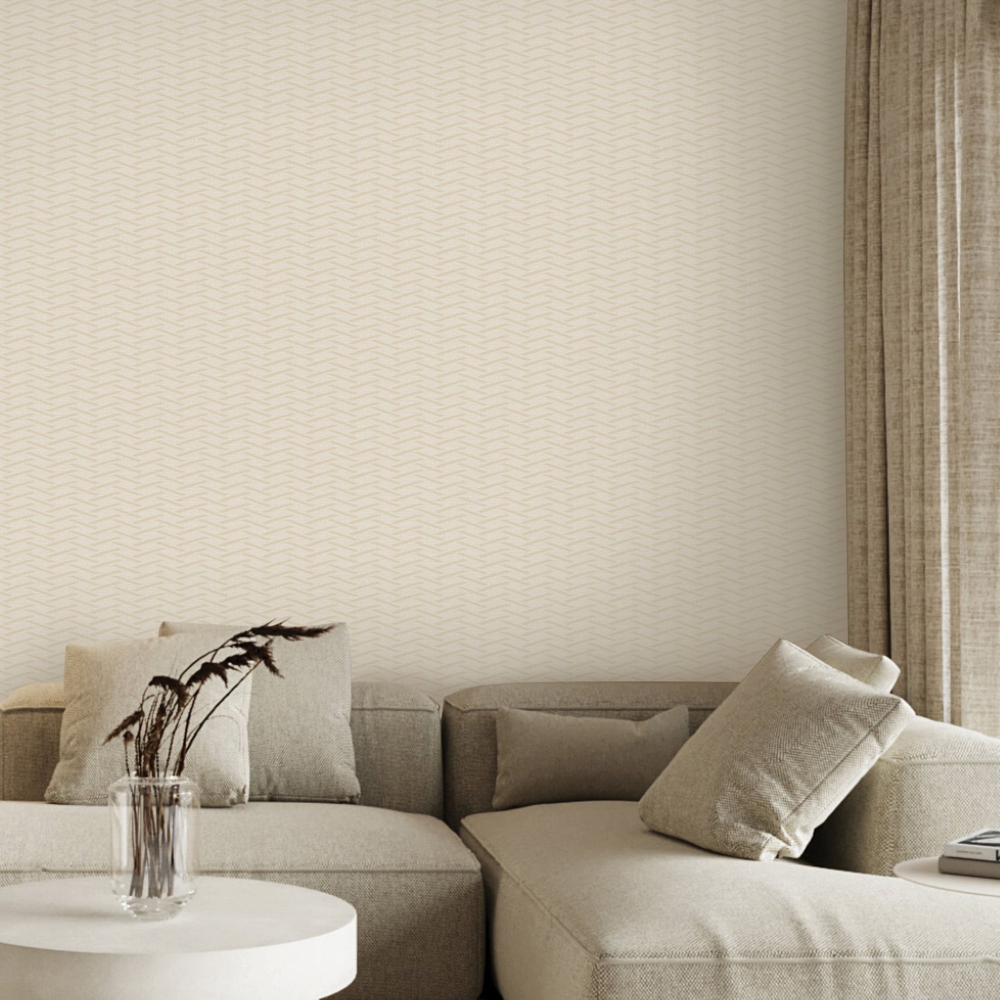 Textured Wallpaper Herringbone|Geometric in Dark Beige|Silver