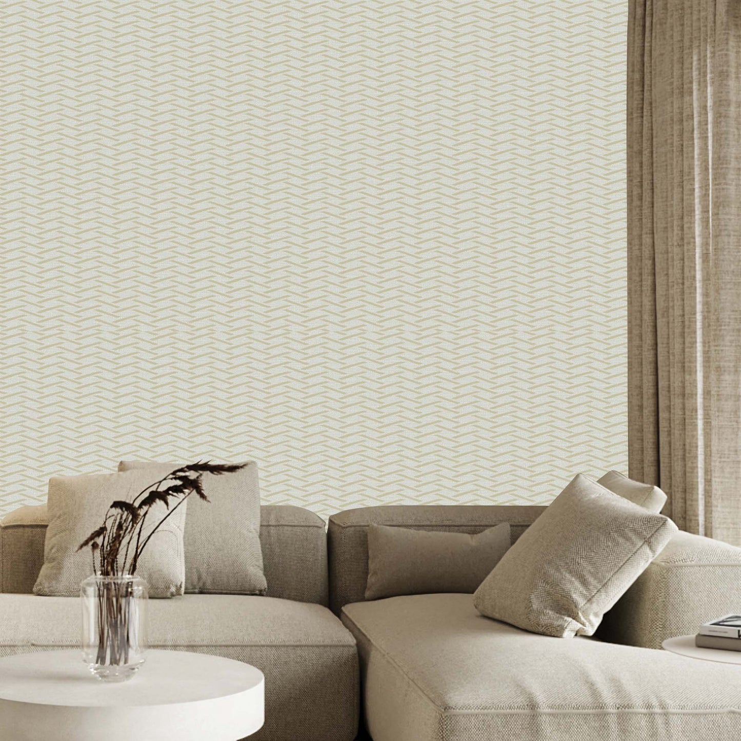 Textured Wallpaper Herringbone|Geometric in Dark Beige|Gold