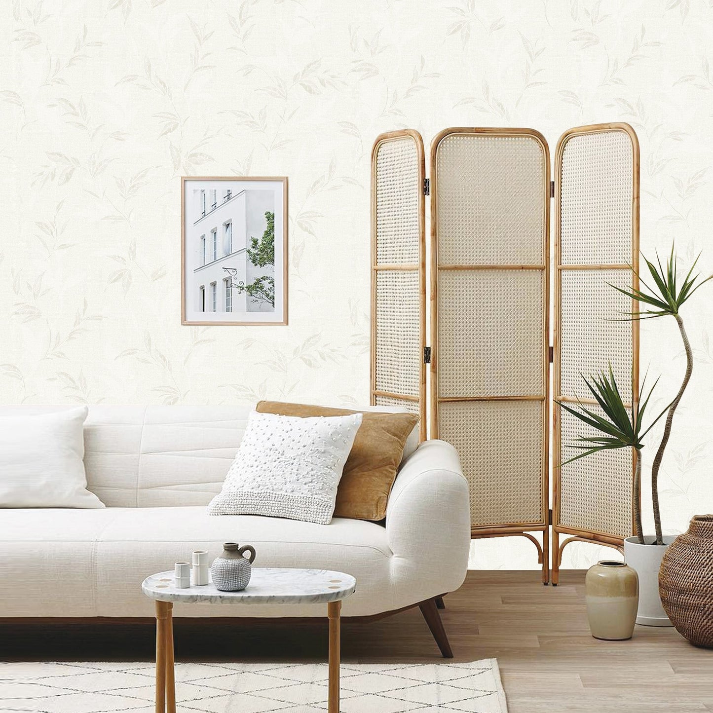 Textured Wallpaper Fabric|Floral in White