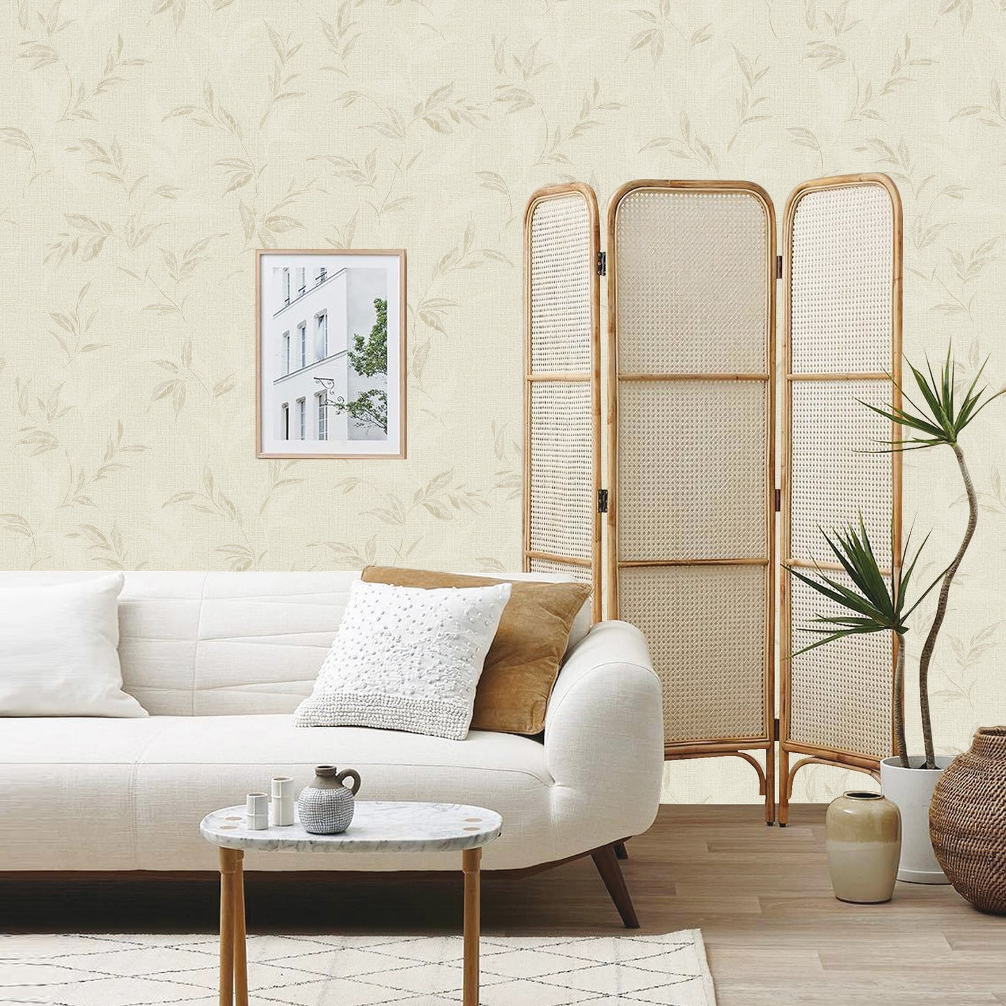 Textured Wallpaper Fabric|Floral in Tan|Beige