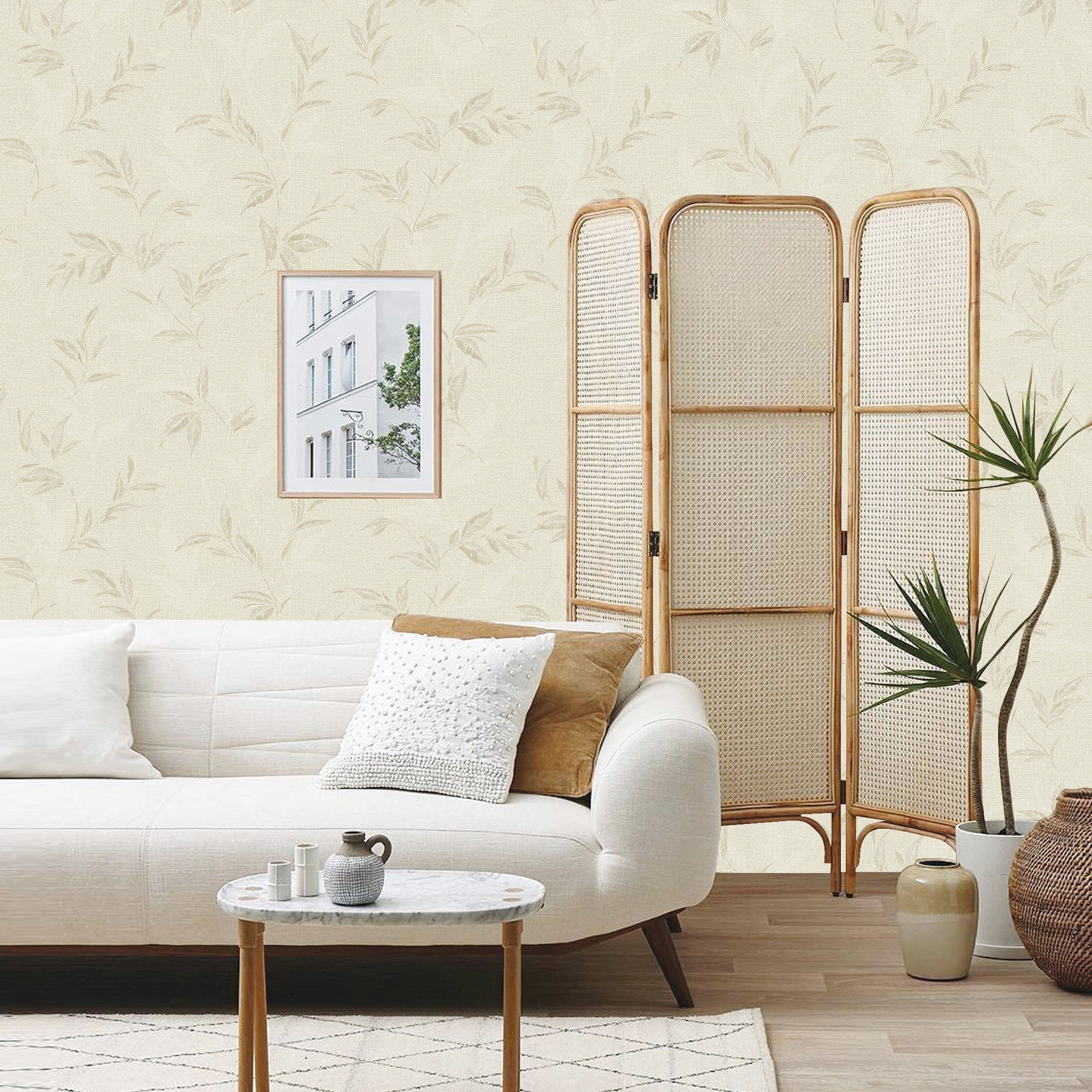 Textured Wallpaper Fabric|Floral in Tan|Beige