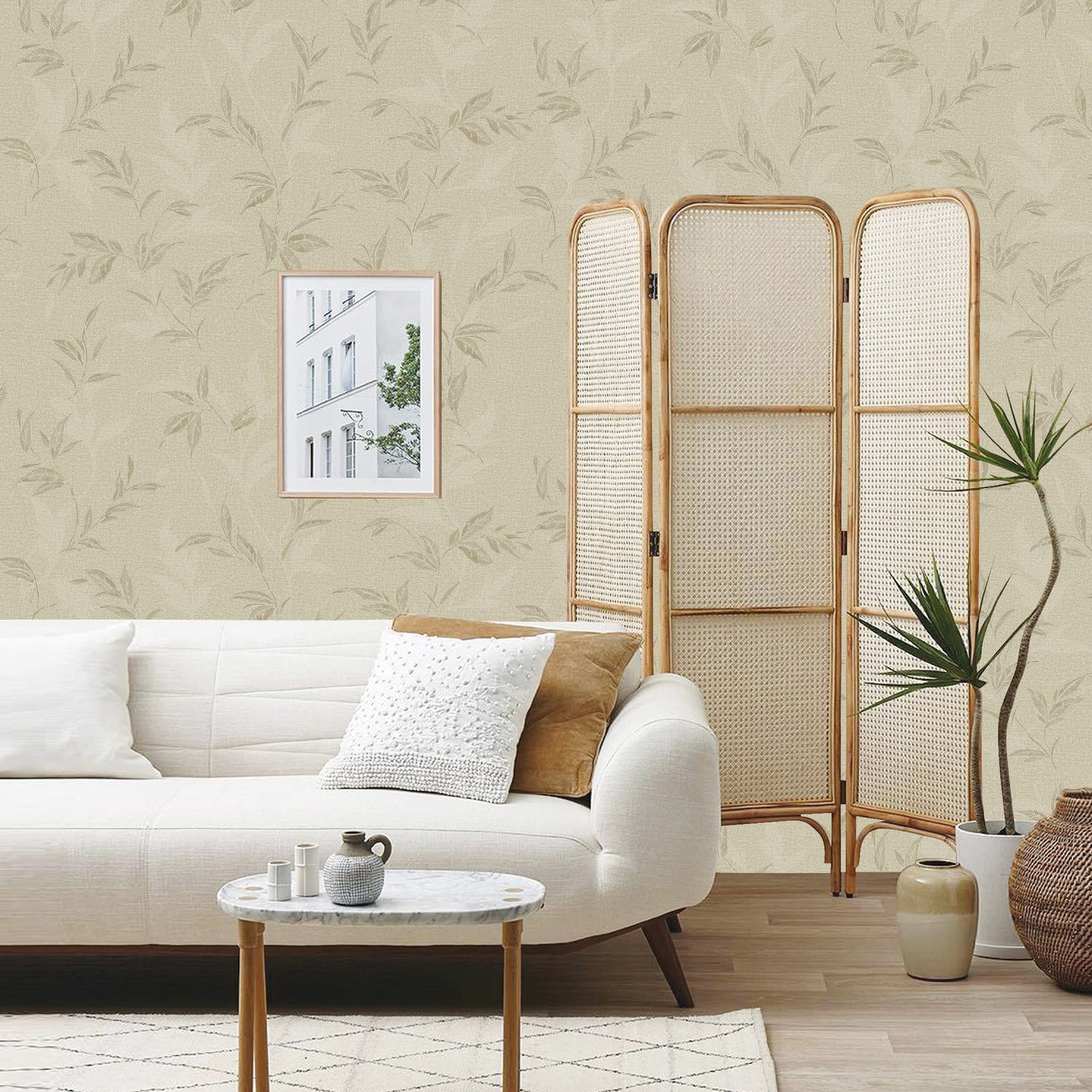 Textured Wallpaper Fabric|Floral in Beige