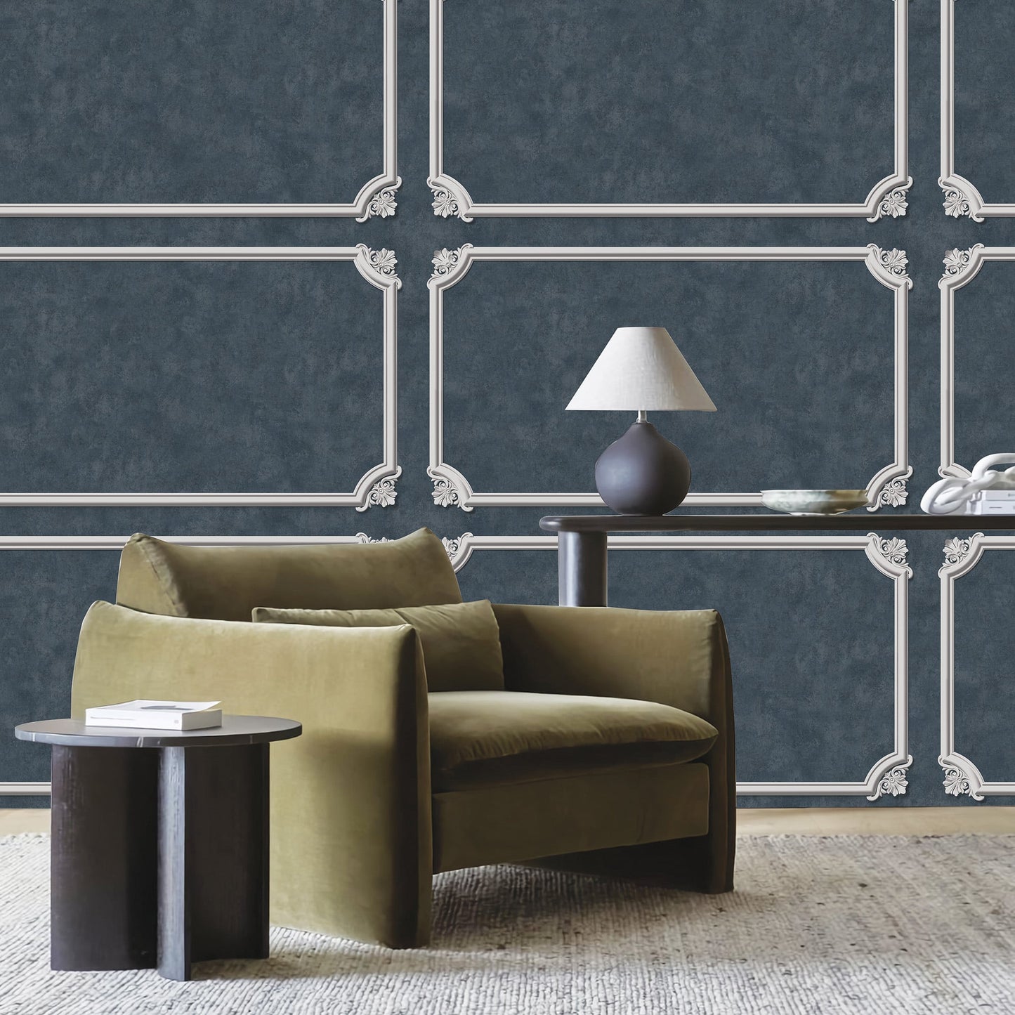 Textured Wallpaper Victorian|Distressed|Traditional in Dark Blue