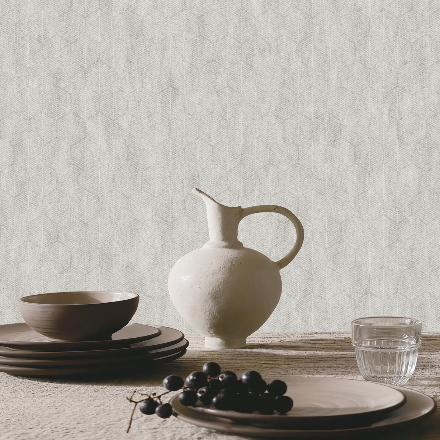 Textured Wallpaper Herringbone|Honeycomb|Distressed in Grey