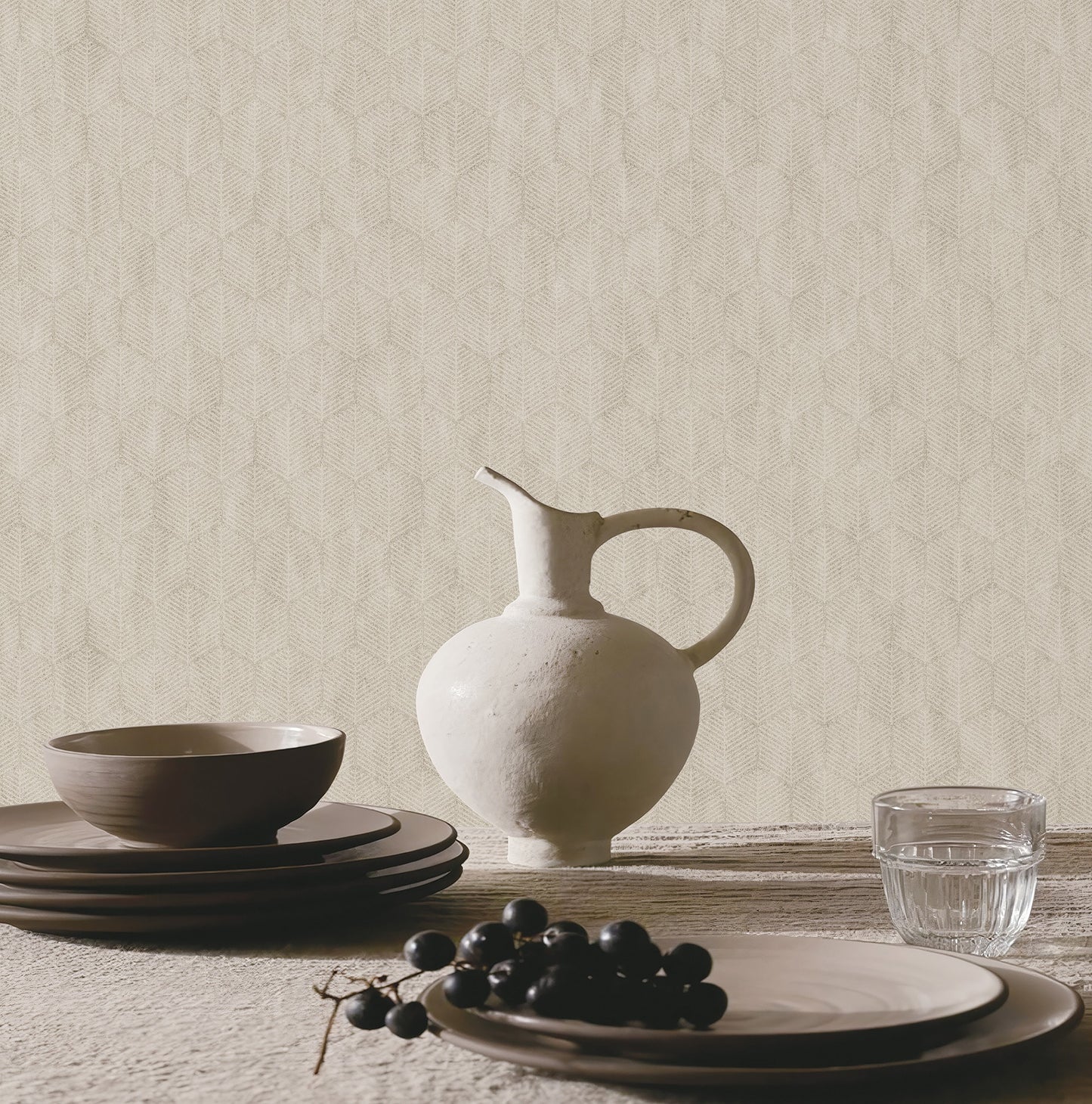 Textured Wallpaper Herringbone|Honeycomb|Distressed in Beige