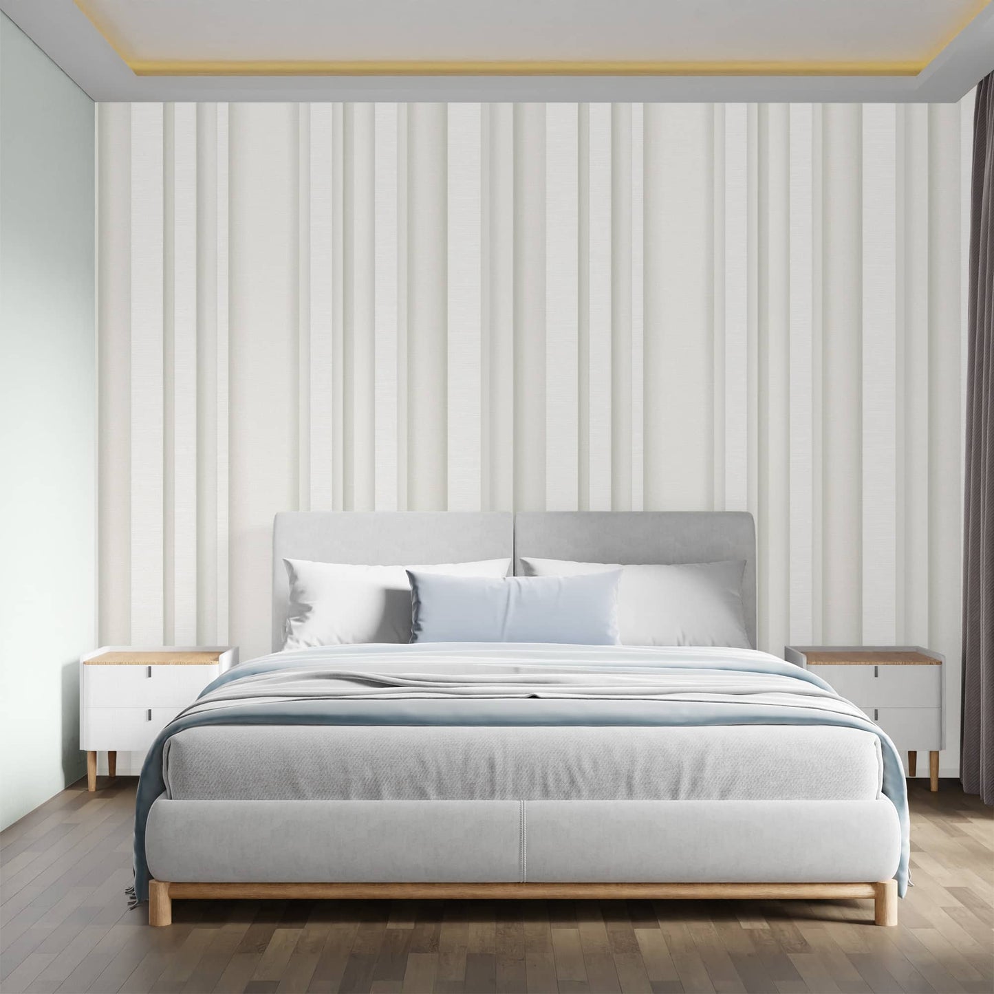 Textured Wallpaper Stripes in White|Light Grey