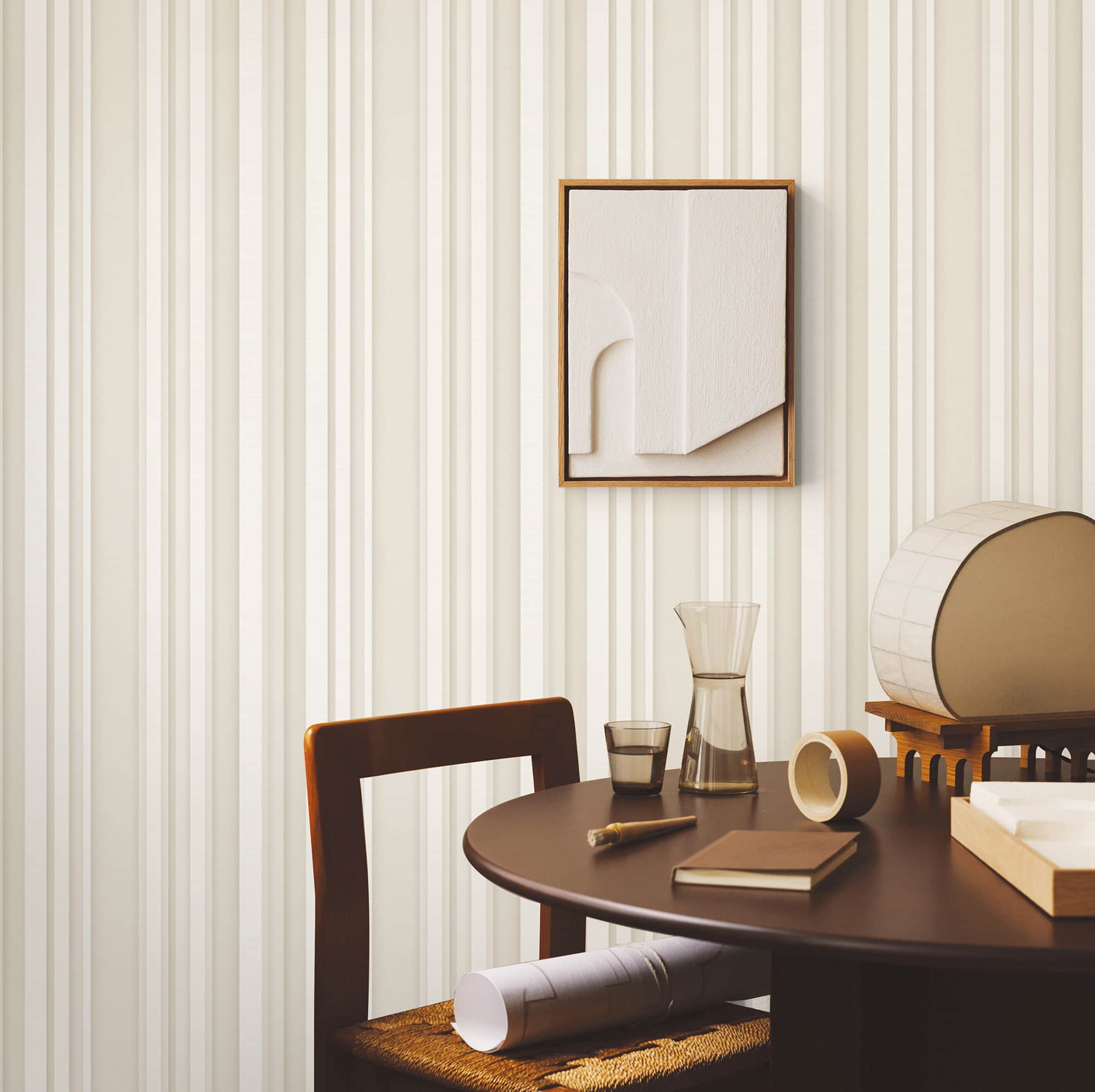 Textured Wallpaper Stripes in Light Grey|Cream