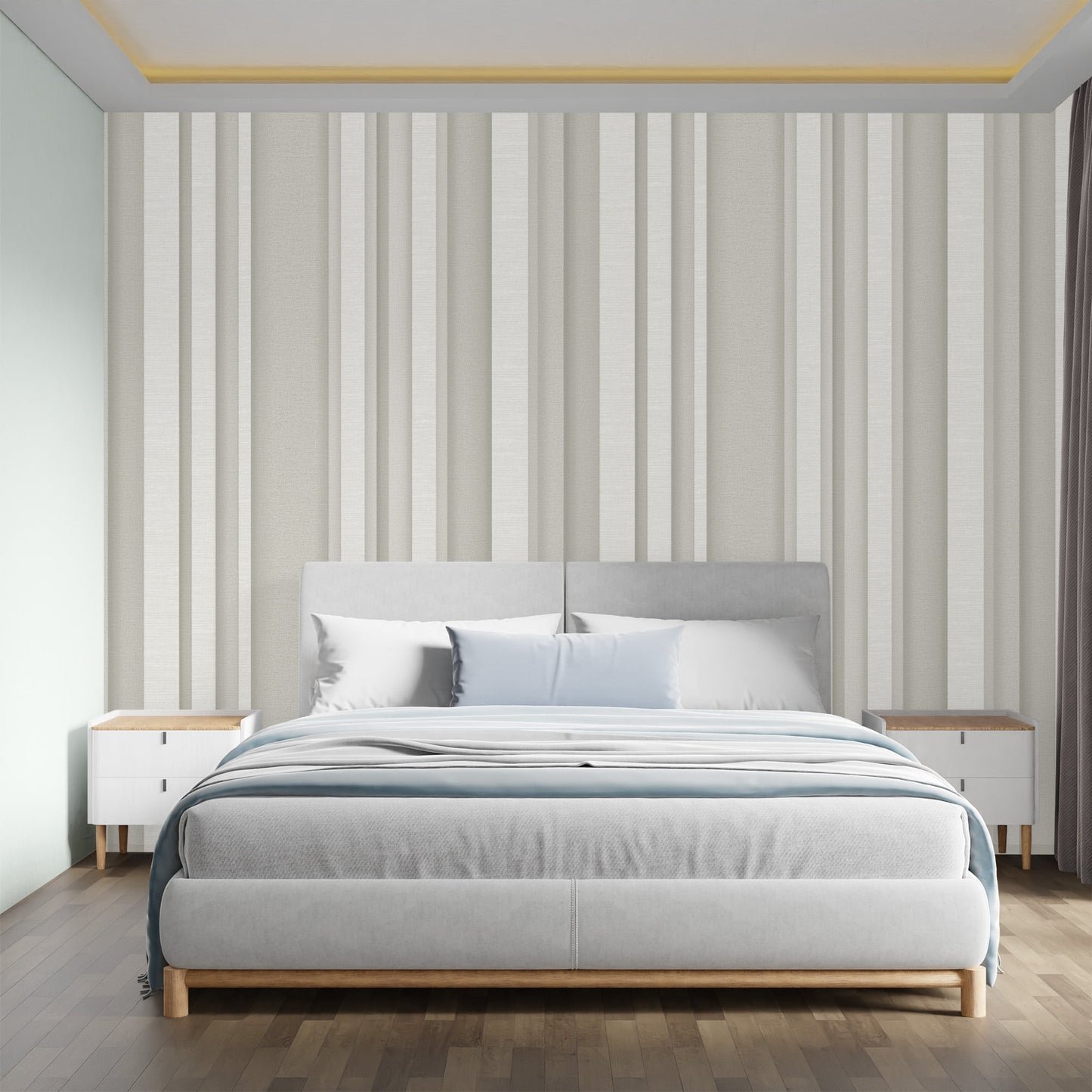 Textured Wallpaper Stripes in Light Grey|Cream