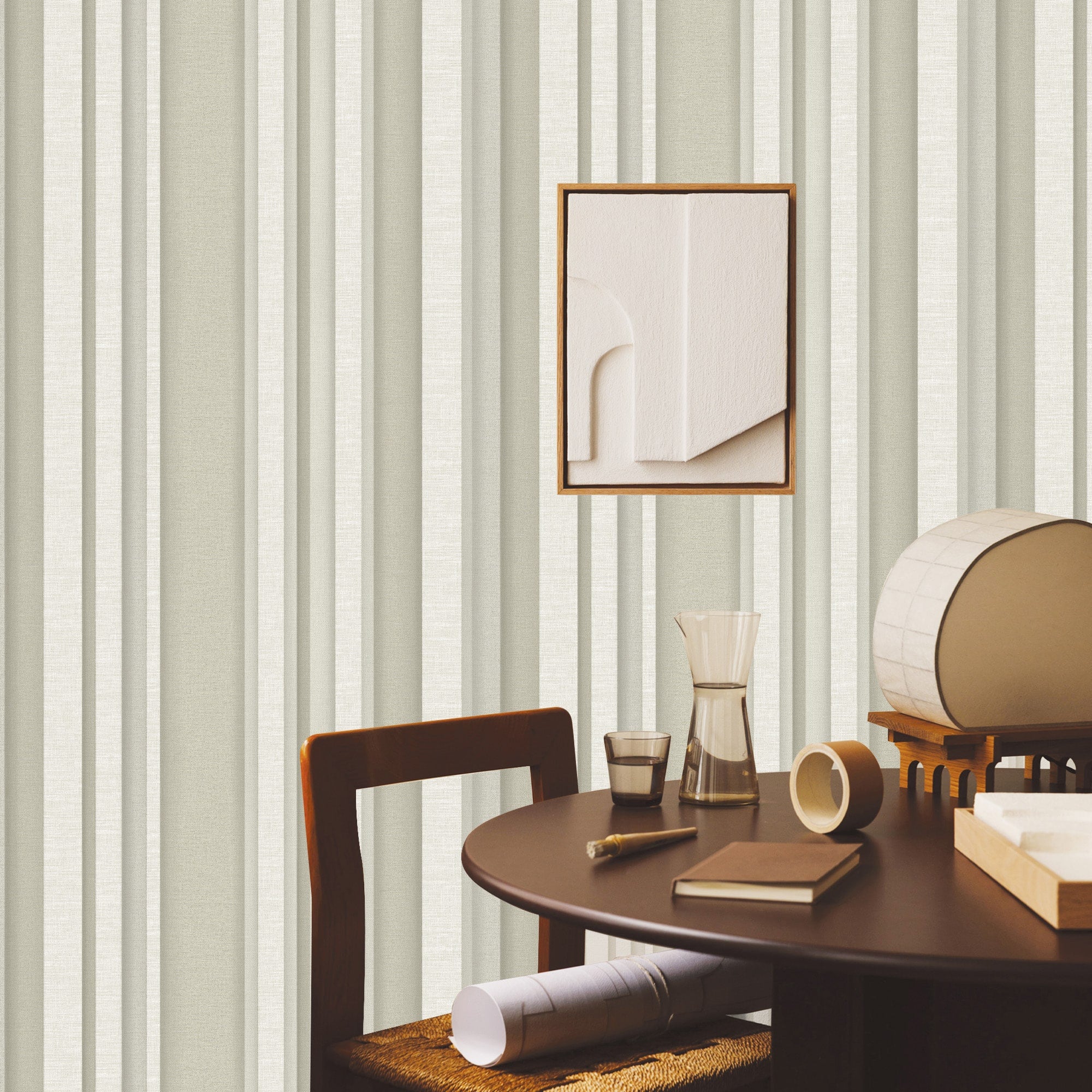 Textured Wallpaper Stripes in Light Brown|Cream