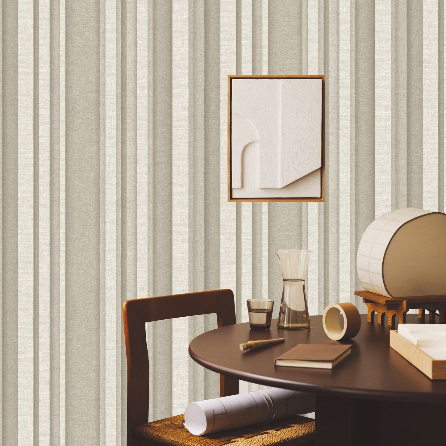 Textured Wallpaper Stripes in Light Brown|Beige