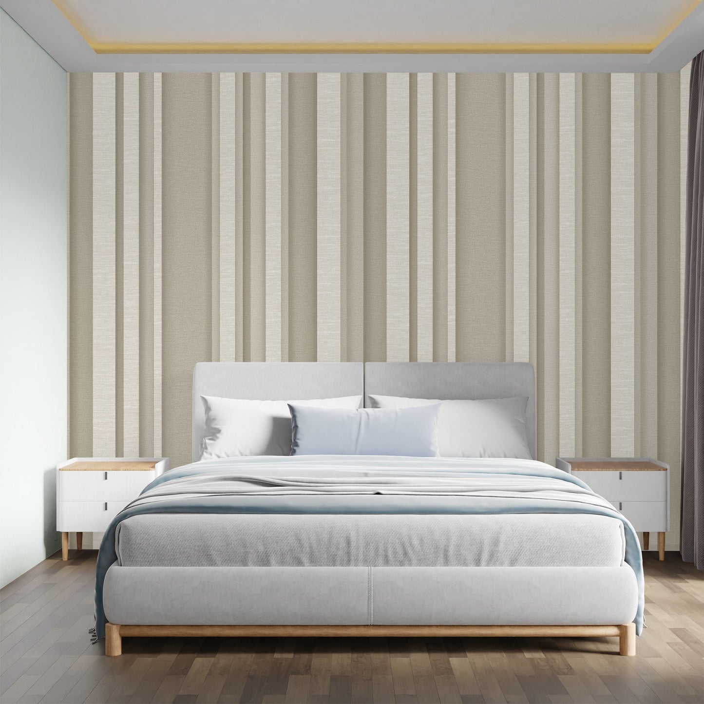 Textured Wallpaper Stripes in Light Brown|Beige