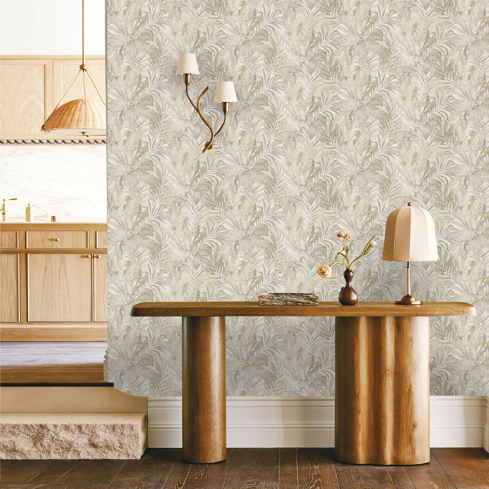 Textured Wallpaper Floral in Beige