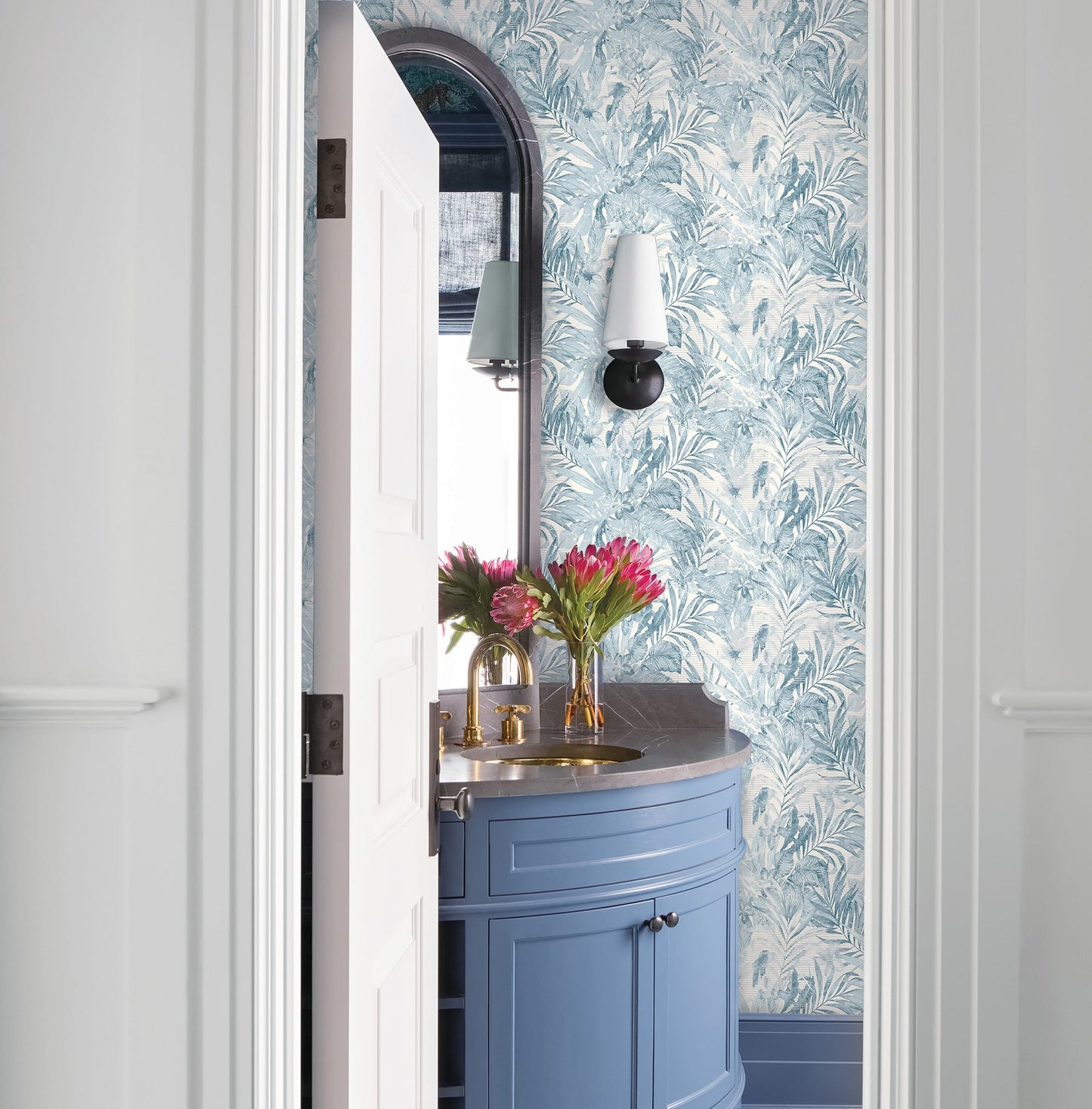 Textured Wallpaper Floral in Blue