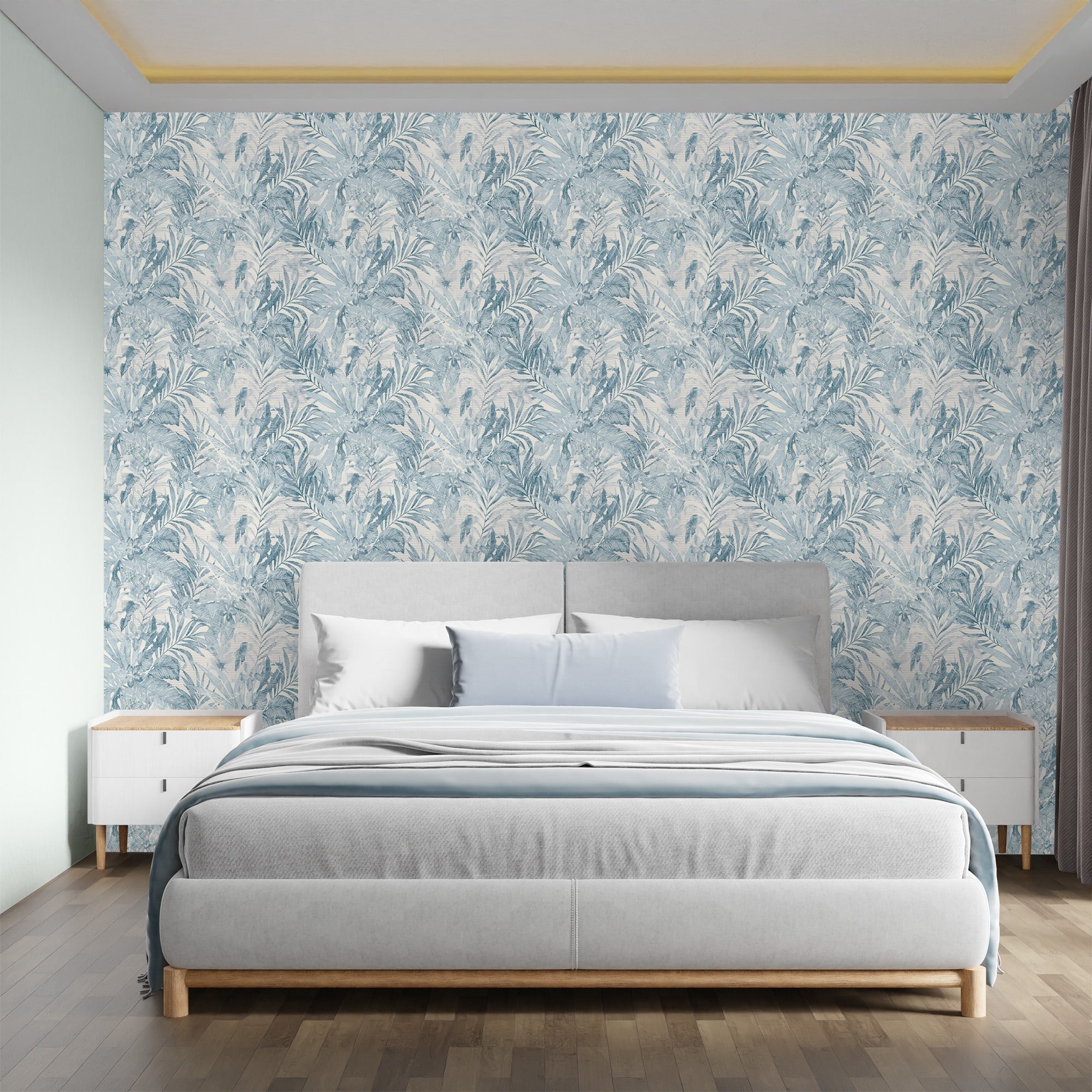 Textured Wallpaper Floral in Blue