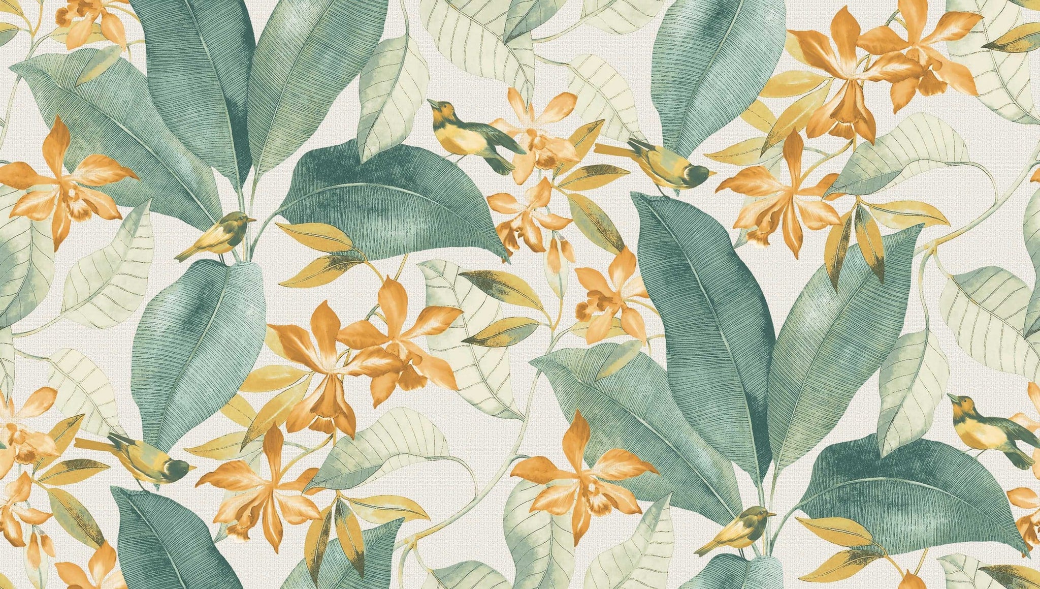 Textured Wallpaper Floral|Animals in Green|Gold