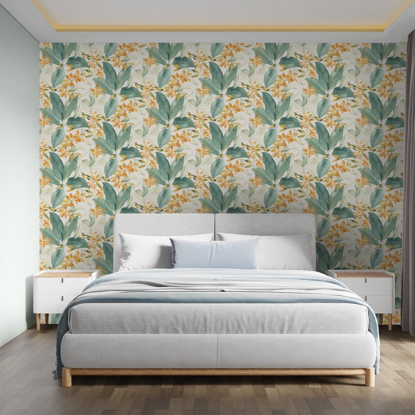 Textured Wallpaper Floral|Animals in Green|Gold