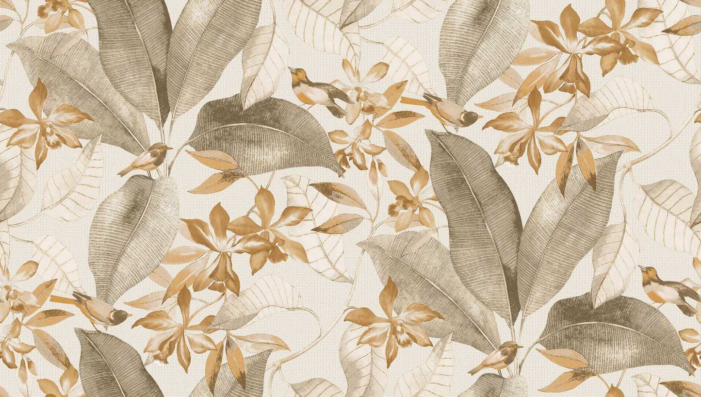 Textured Wallpaper Floral|Animals in Grey|Tawny