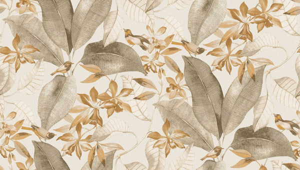 Textured Wallpaper Floral|Animals in Grey|Tawny