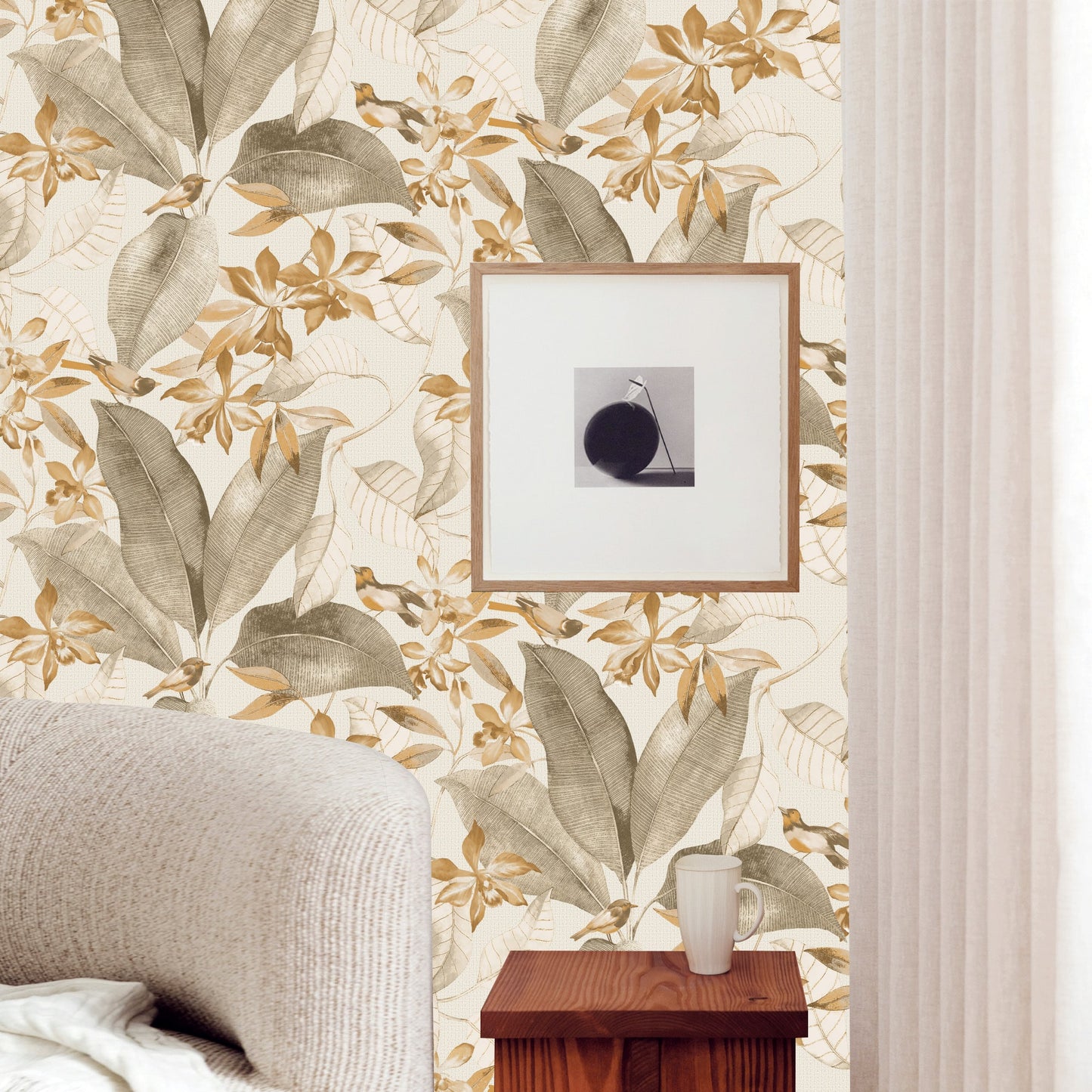 Textured Wallpaper Floral|Animals in Grey|Tawny