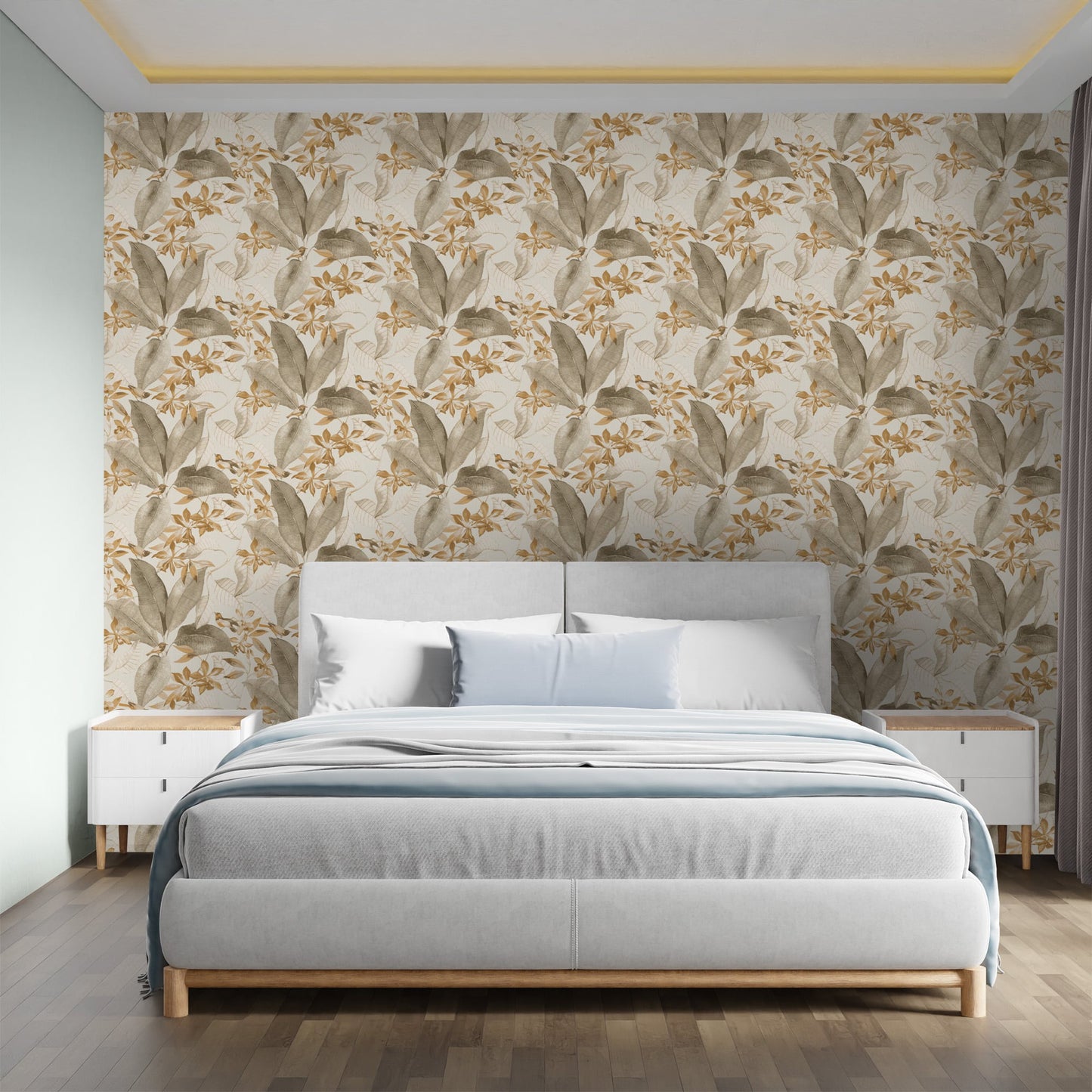 Textured Wallpaper Floral|Animals in Grey|Tawny