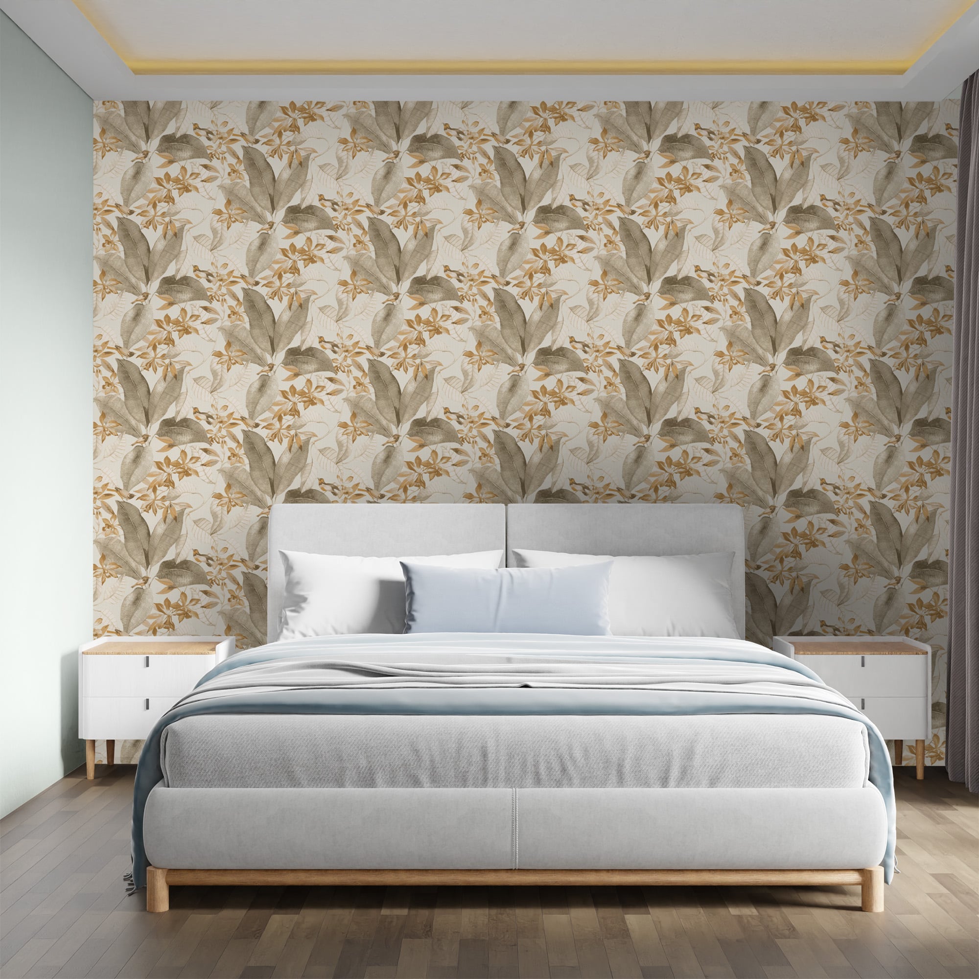 Textured Wallpaper Floral|Animals in Grey|Tawny