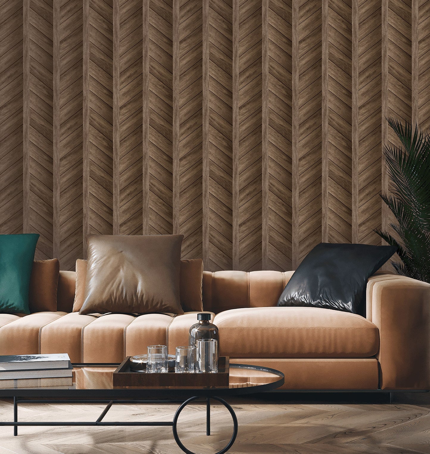 Textured Wallpaper Chevron|Wood|Rustic in Brown