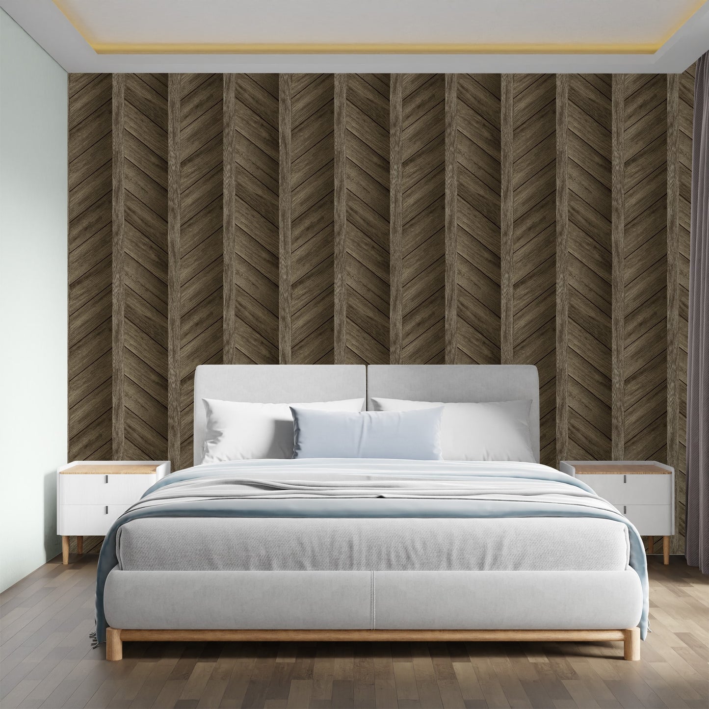 Textured Wallpaper Chevron|Wood|Rustic in Brown