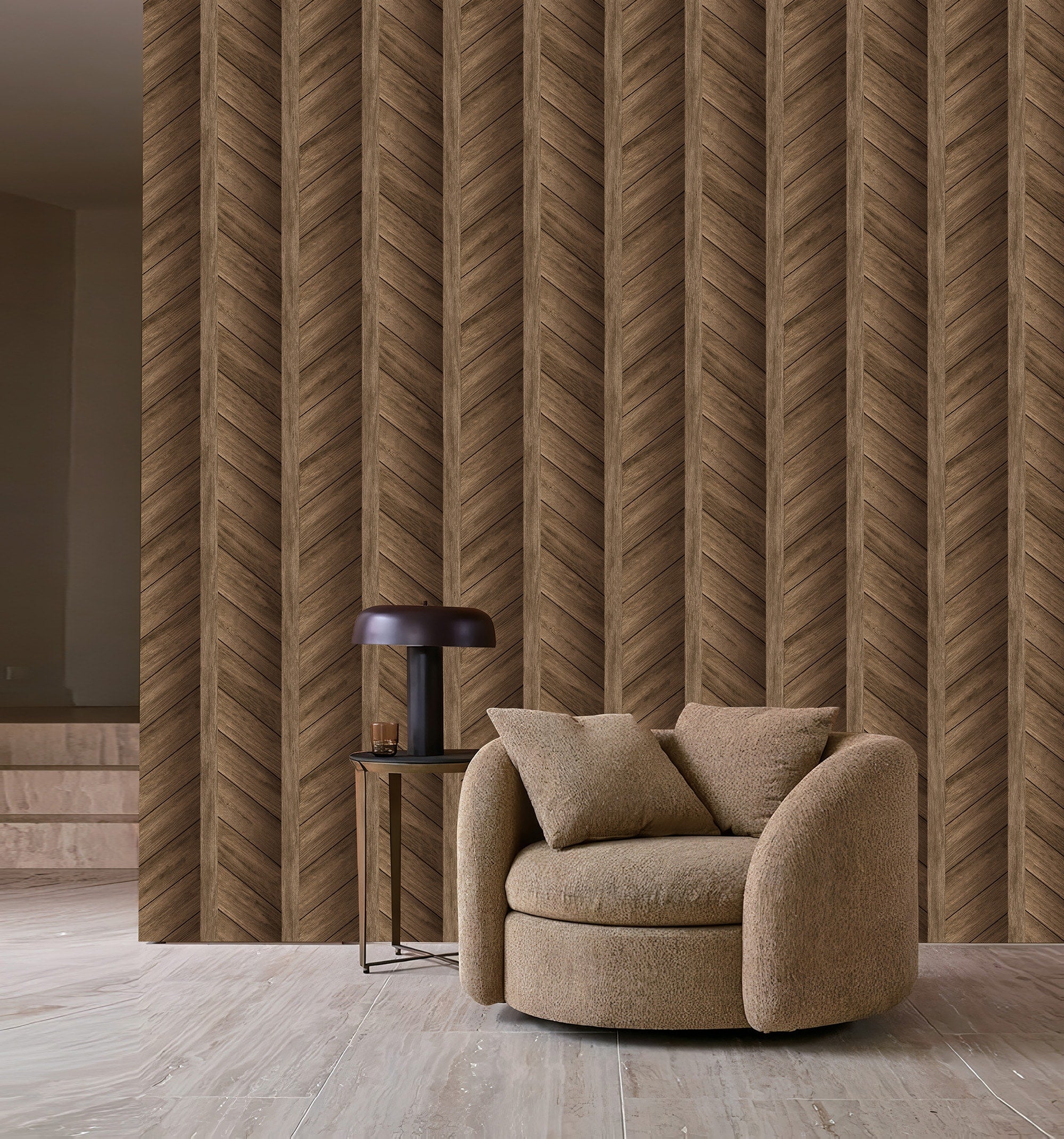 Textured Wallpaper Chevron|Wood|Rustic in Light Brown