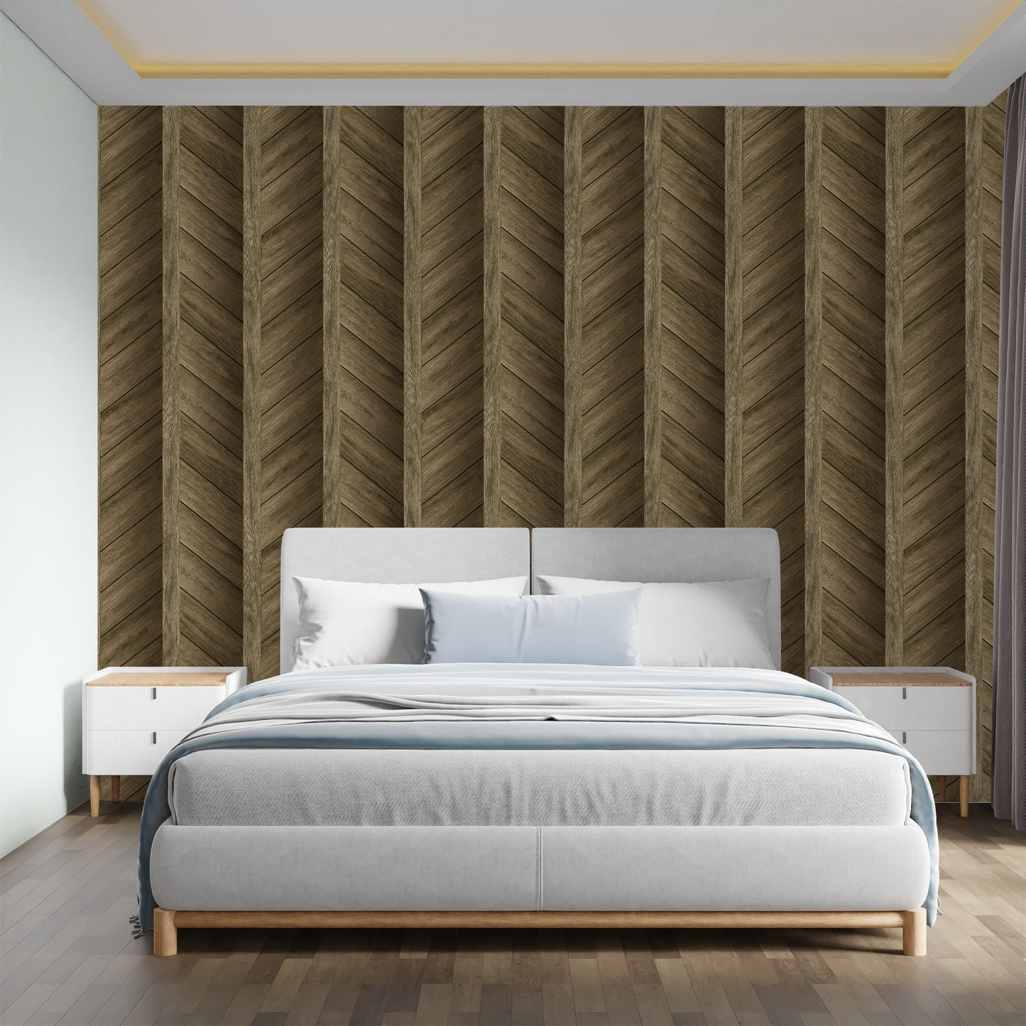 Textured Wallpaper Chevron|Wood|Rustic in Light Brown