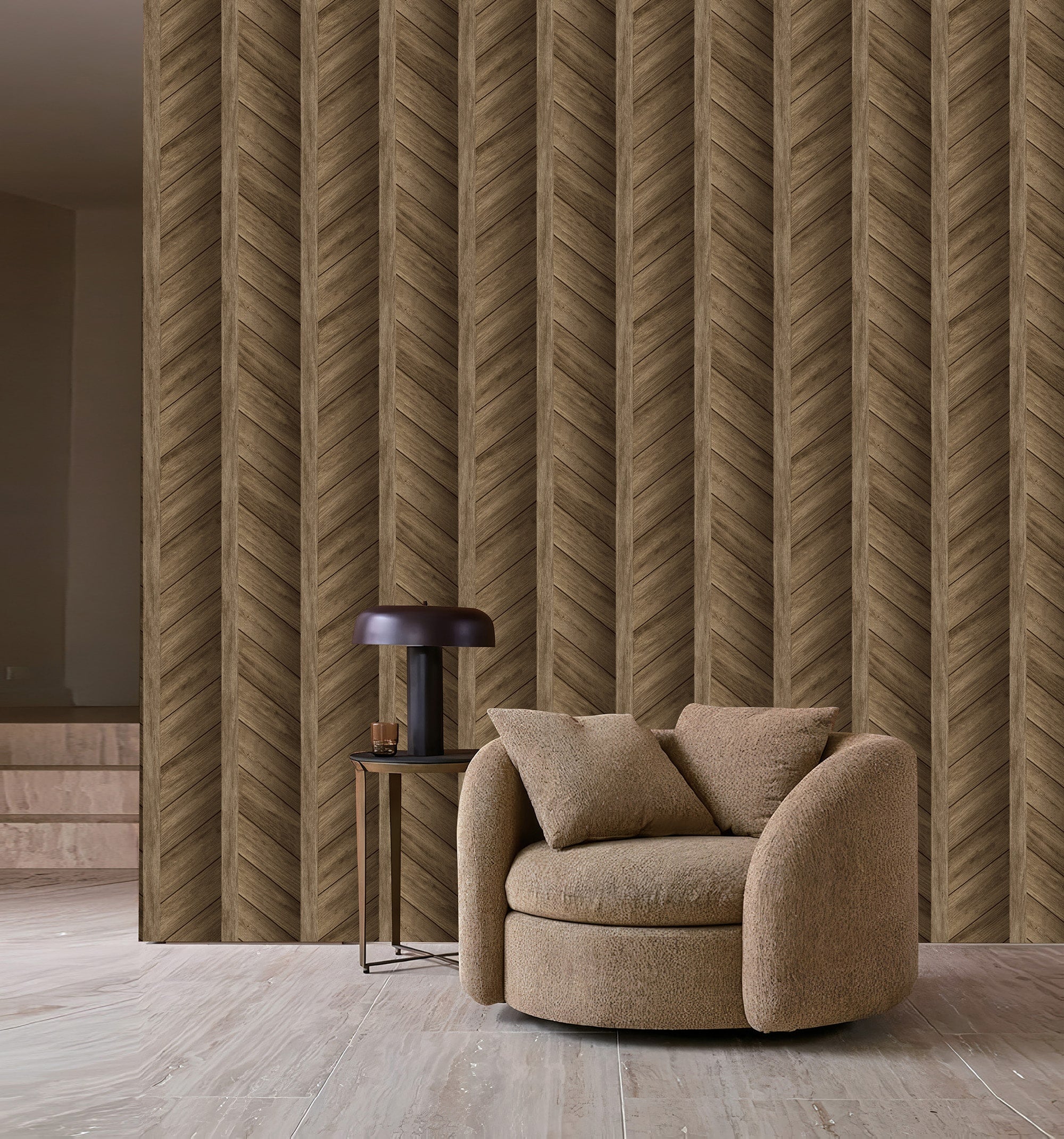 Textured Wallpaper Chevron|Wood|Rustic in Dark Brown