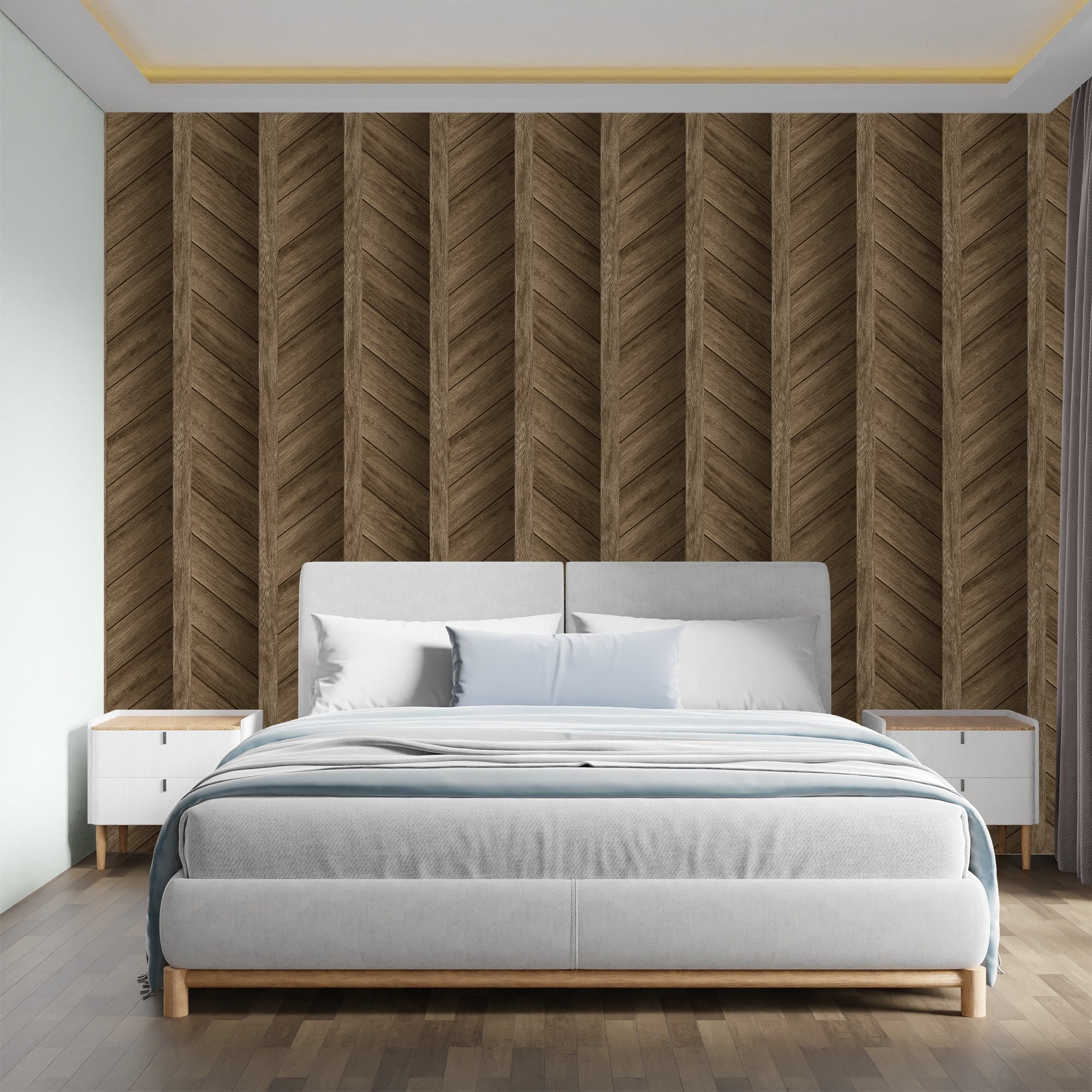 Textured Wallpaper Chevron|Wood|Rustic in Dark Brown