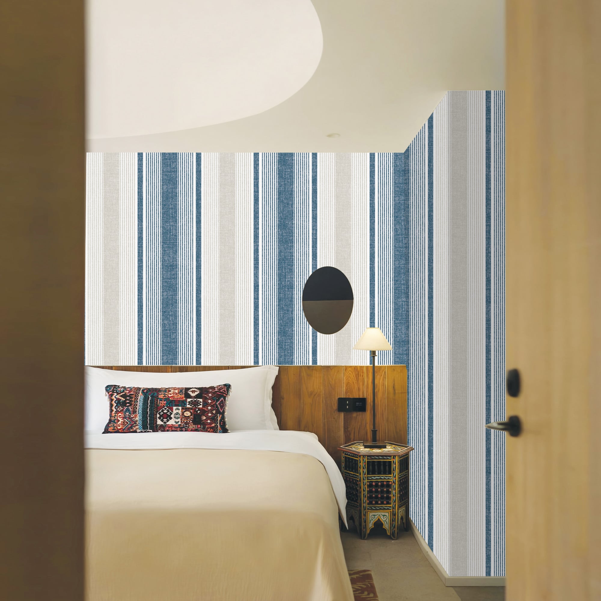 Textured Wallpaper Stripes|Traditional in Blue|Grey