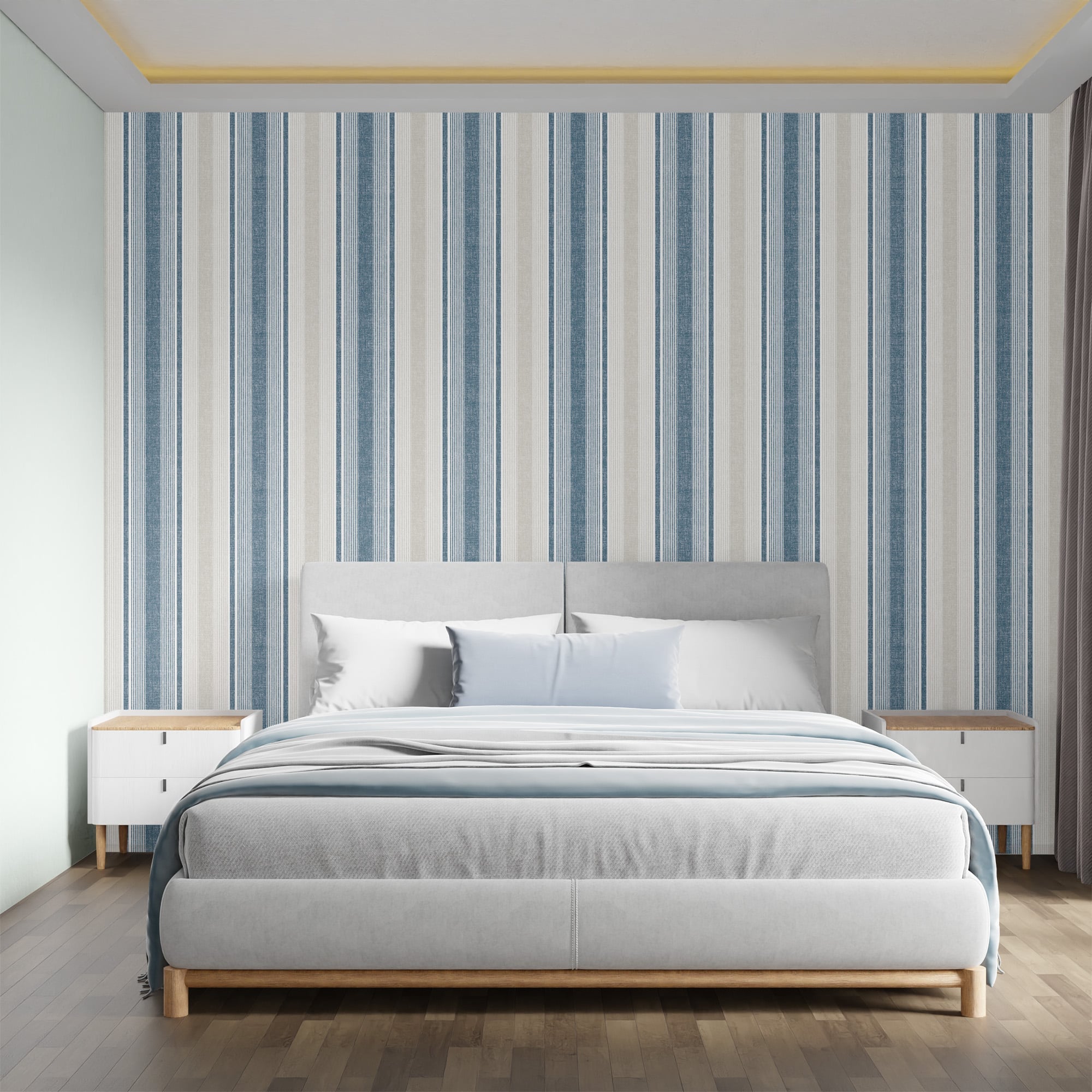 Textured Wallpaper Stripes|Traditional in Blue|Grey