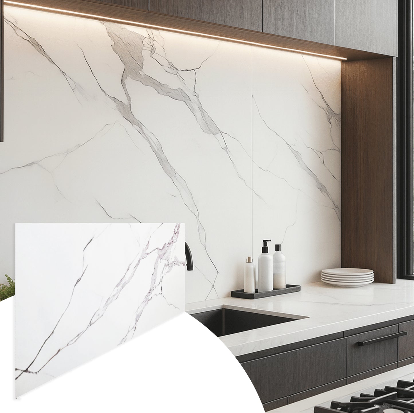 Faux Marble Wall Panels - 2 ft X 4 ft - Glossy, Waterproof Indoor Wall Cladding - White, Grey Veins