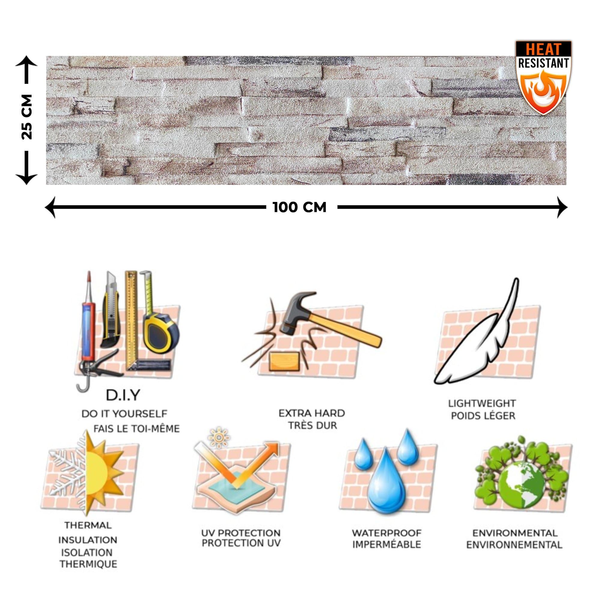 3D Wall Panels Brick Effect - Cladding, Beige Pink Brown Stone Look Wall Paneling, Styrofoam Facing for Living room, Kitchen, Bathroom, Balcony, Bedroom, Set of 14, Covers 36.4 sq ft