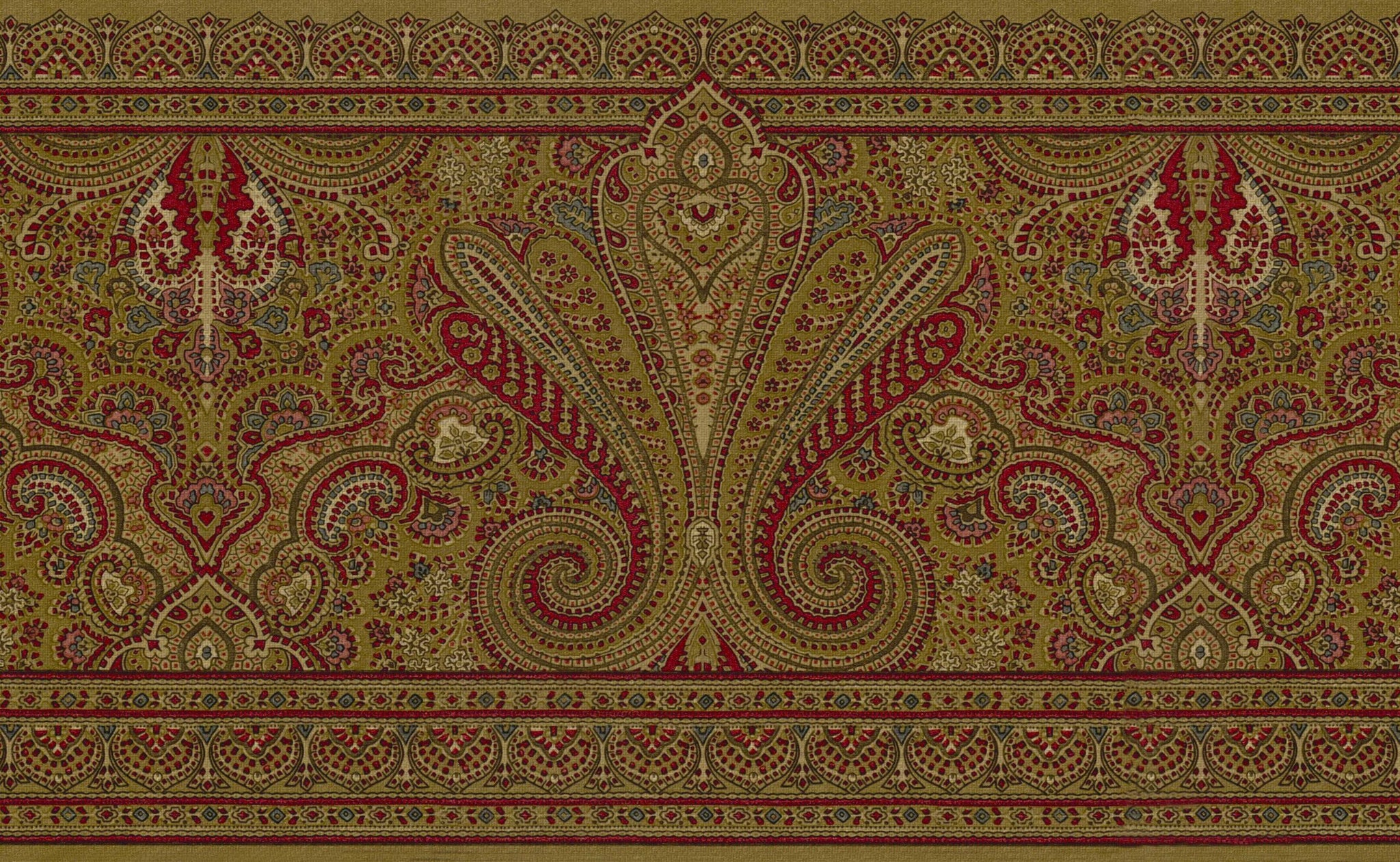 Prepasted Wallpaper Border - Abstract Burgundy, Olive Paisley Wall Border Retro Design, 15 ft x 9 in (4.57m x 22.86cm)