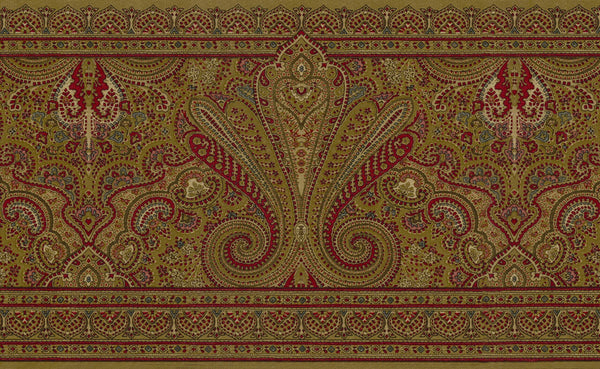Prepasted Wallpaper Border - Abstract Burgundy, Olive Paisley Wall Border Retro Design, 15 ft x 9 in (4.57m x 22.86cm)