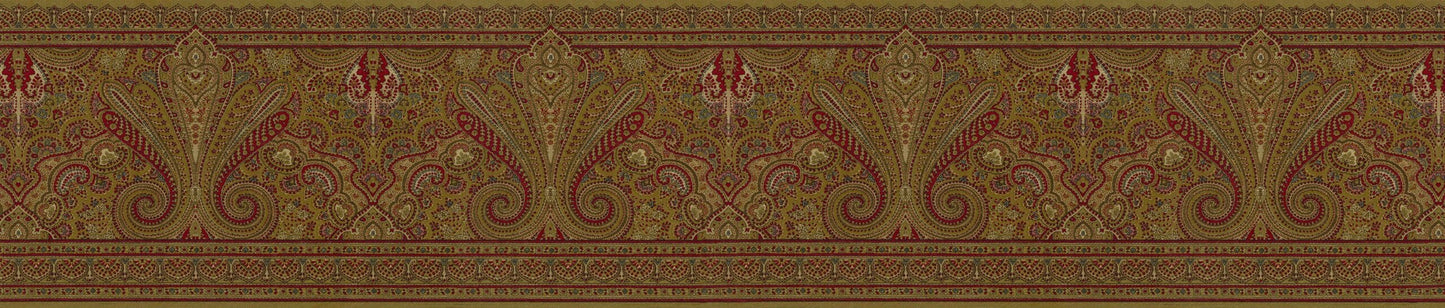 Prepasted Wallpaper Border - Abstract Burgundy, Olive Paisley Wall Border Retro Design, 15 ft x 9 in (4.57m x 22.86cm)