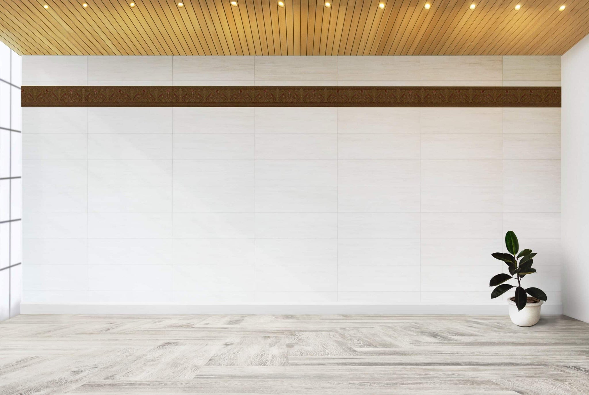 Prepasted Wallpaper Border - Abstract Burgundy, Olive Paisley Wall Border Retro Design, 15 ft x 9 in (4.57m x 22.86cm)