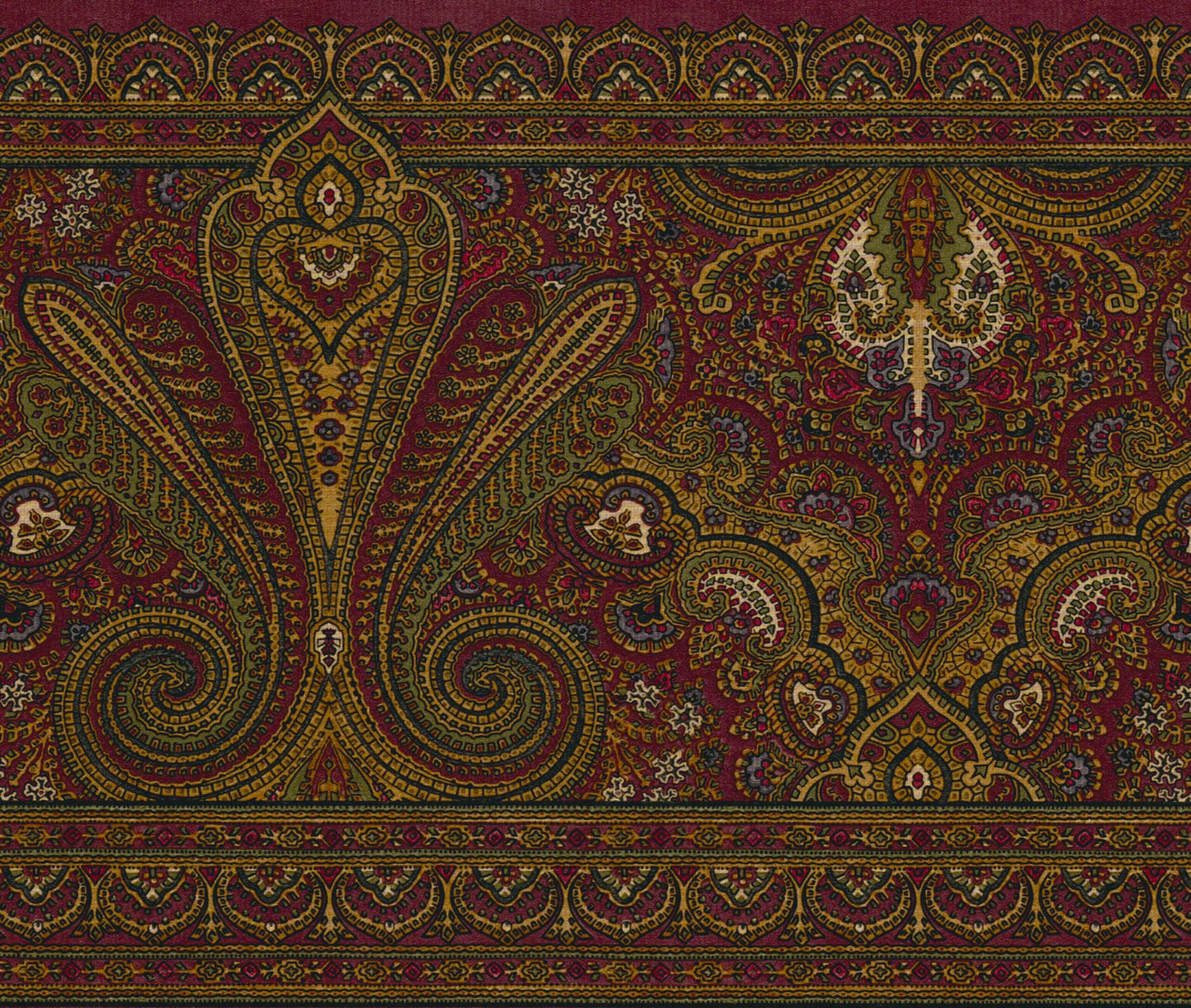 Prepasted Wallpaper Border - Abstract Brown, Green, Burgundy Paisley Wall Border Retro Design, 15 ft x 9 in (4.57m x 22.86cm)