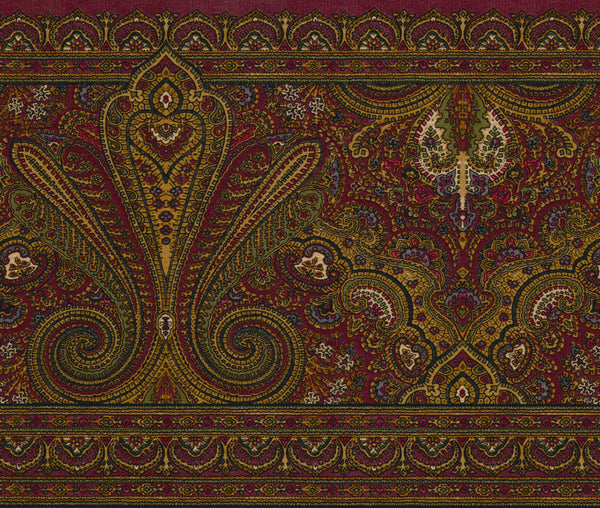 Prepasted Wallpaper Border - Abstract Brown, Green, Burgundy Paisley Wall Border Retro Design, 15 ft x 9 in (4.57m x 22.86cm)