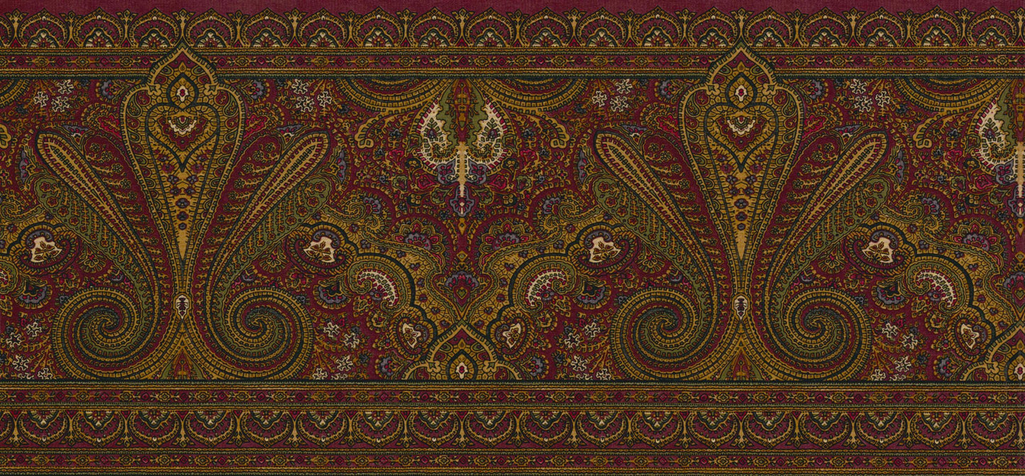 Prepasted Wallpaper Border - Abstract Brown, Green, Burgundy Paisley Wall Border Retro Design, 15 ft x 9 in (4.57m x 22.86cm)